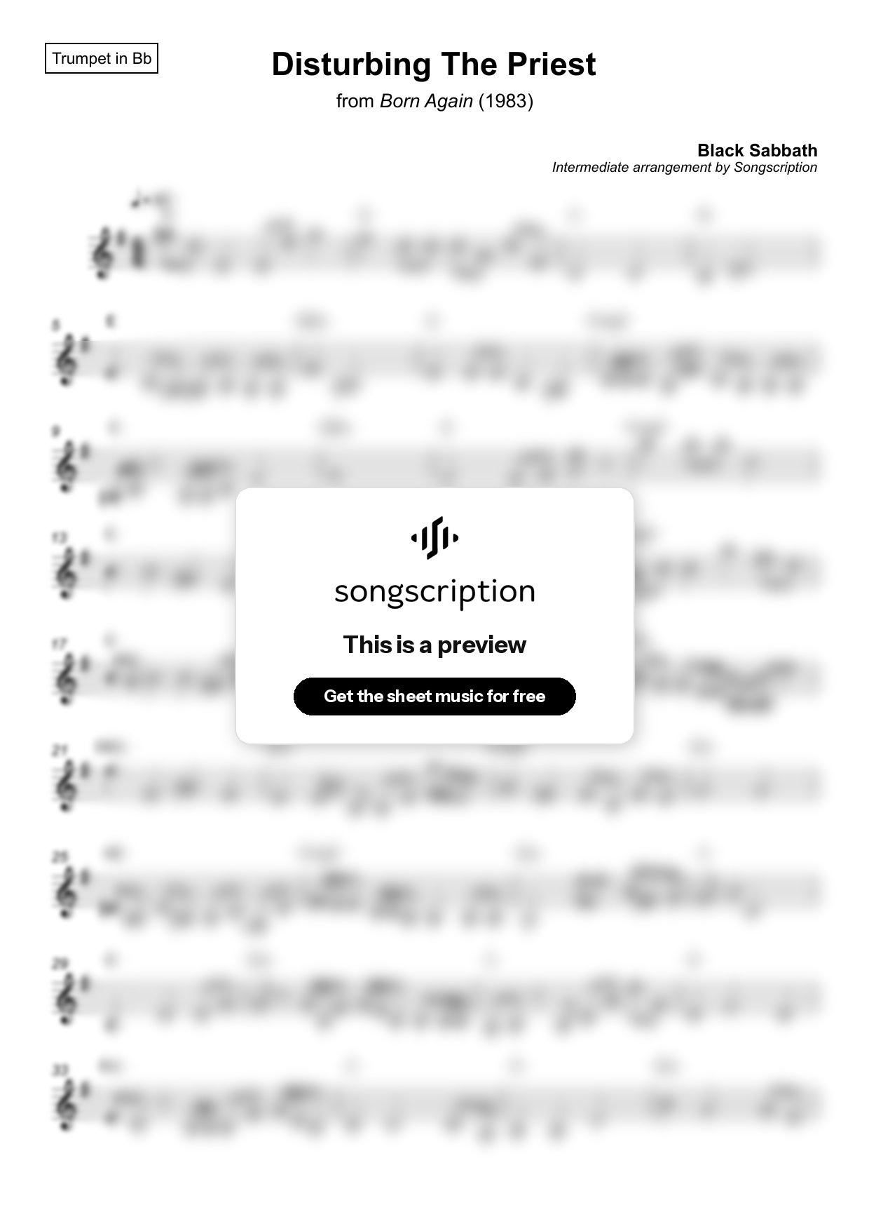 Intermediate Trumpet Sheet Music for "Disturbing The Priest" by Black Sabbath