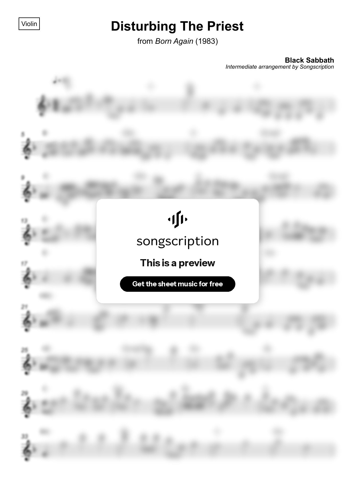 Intermediate Violin Sheet Music for "Disturbing The Priest" by Black Sabbath
