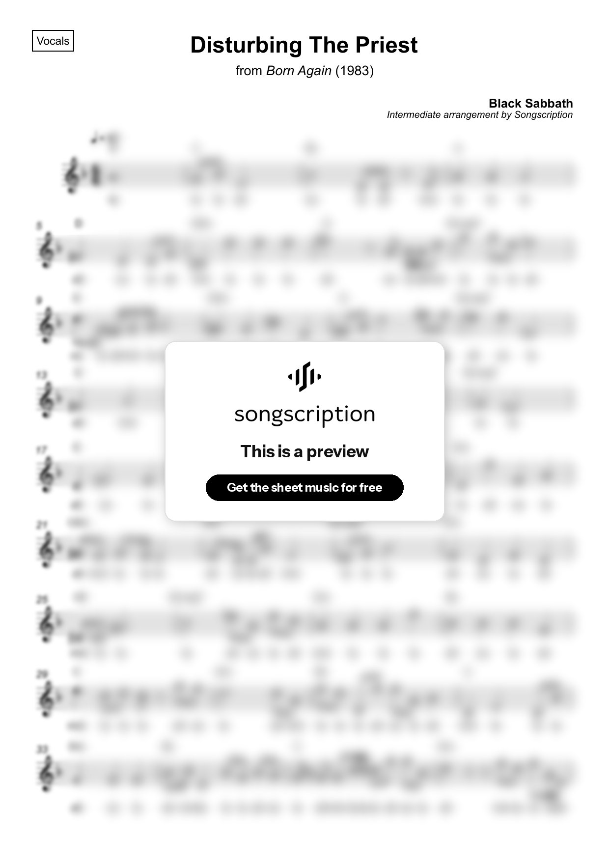 Intermediate Vocals Sheet Music for "Disturbing The Priest" by Black Sabbath