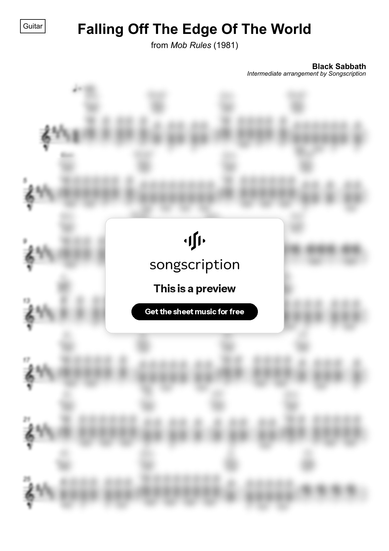 Intermediate Acoustic Guitar Sheet Music for "Falling Off The Edge Of The World" by Black Sabbath