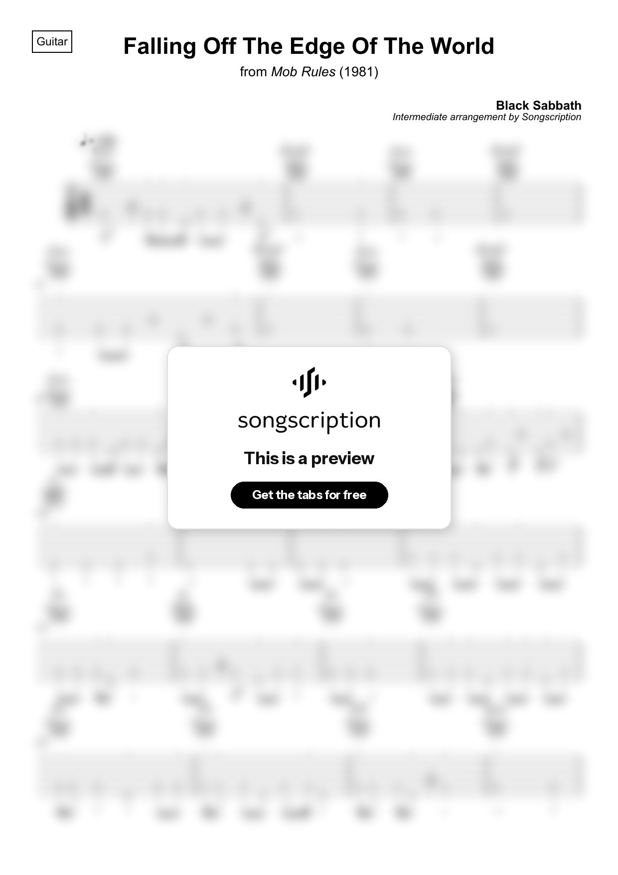 Intermediate Acoustic Guitar Tabs for "Falling Off The Edge Of The World" by Black Sabbath