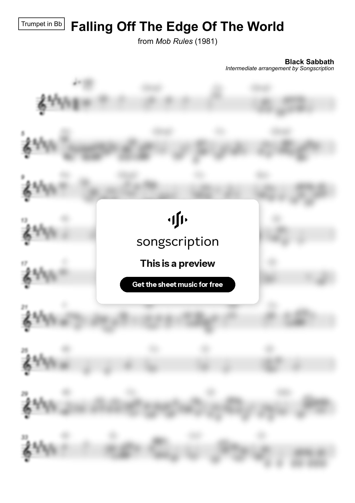 Intermediate Trumpet Sheet Music for "Falling Off The Edge Of The World" by Black Sabbath