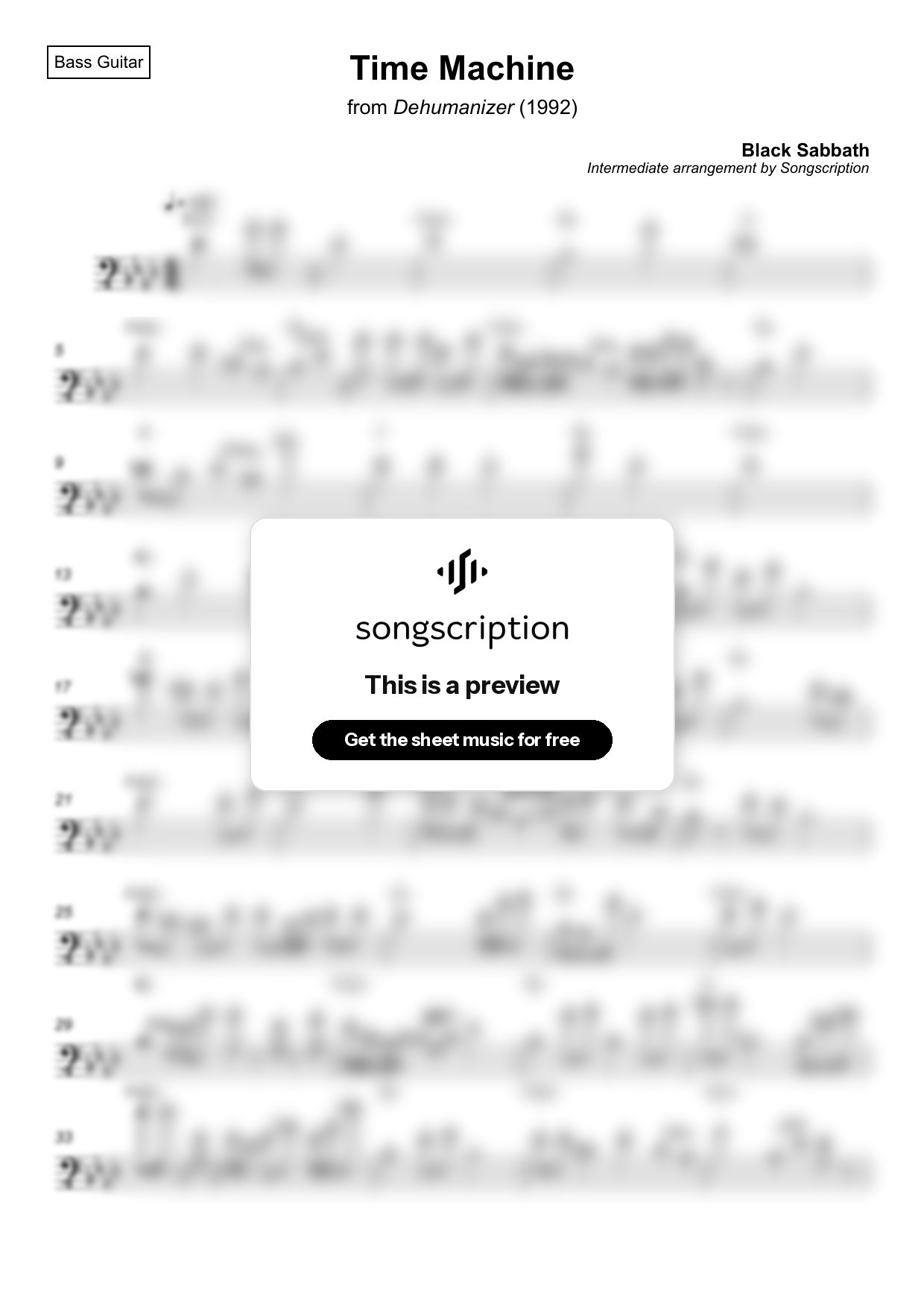Intermediate Bass Guitar Sheet Music for "Time Machine" by Black Sabbath