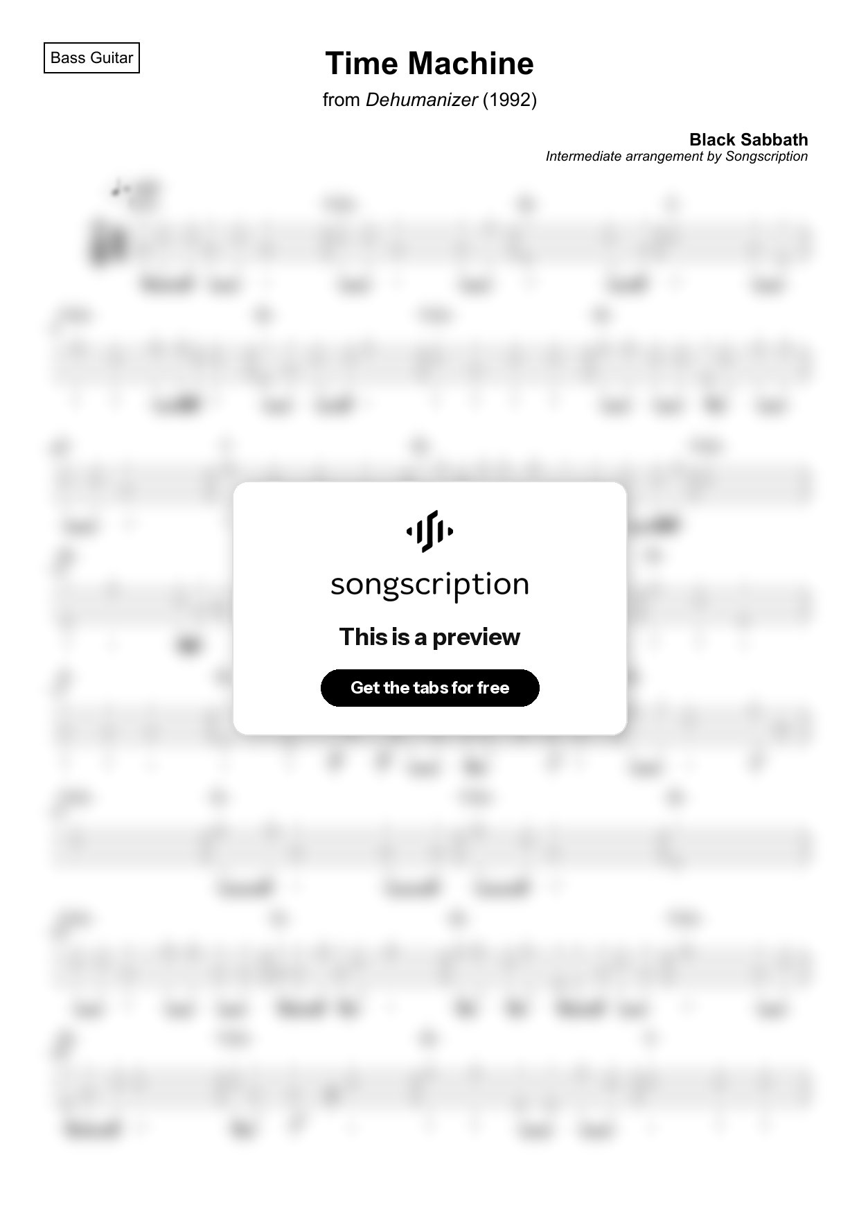 Intermediate Bass Guitar Tabs for "Time Machine" by Black Sabbath
