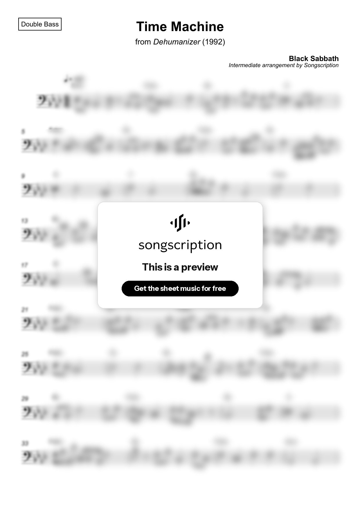 Intermediate Double Bass Sheet Music for "Time Machine" by Black Sabbath