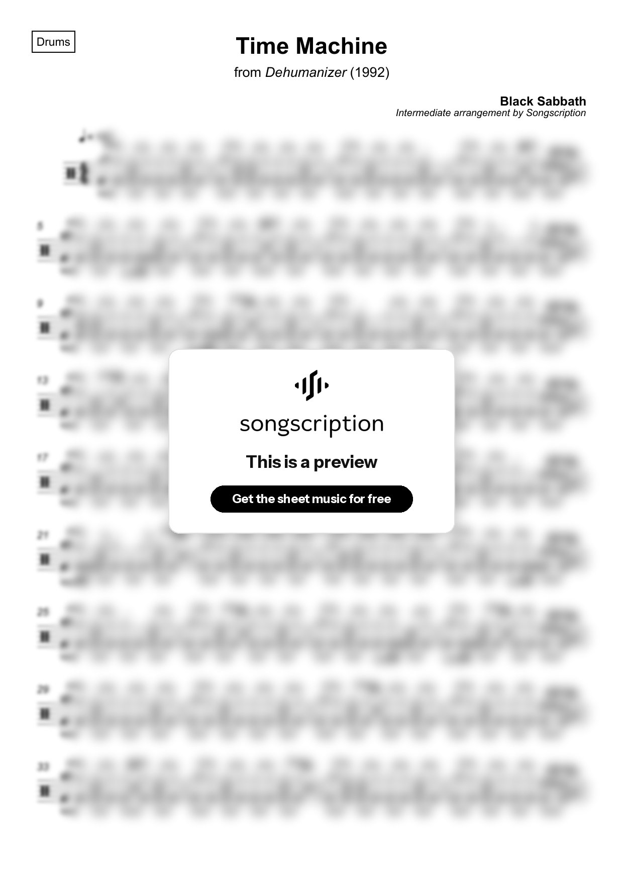 Intermediate Drums Sheet Music for "Time Machine" by Black Sabbath