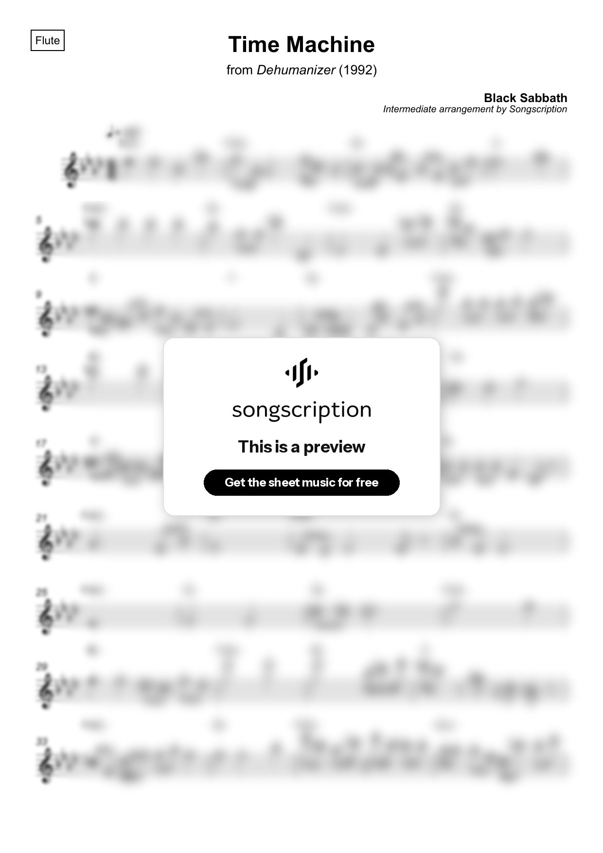Intermediate Flute Sheet Music for "Time Machine" by Black Sabbath