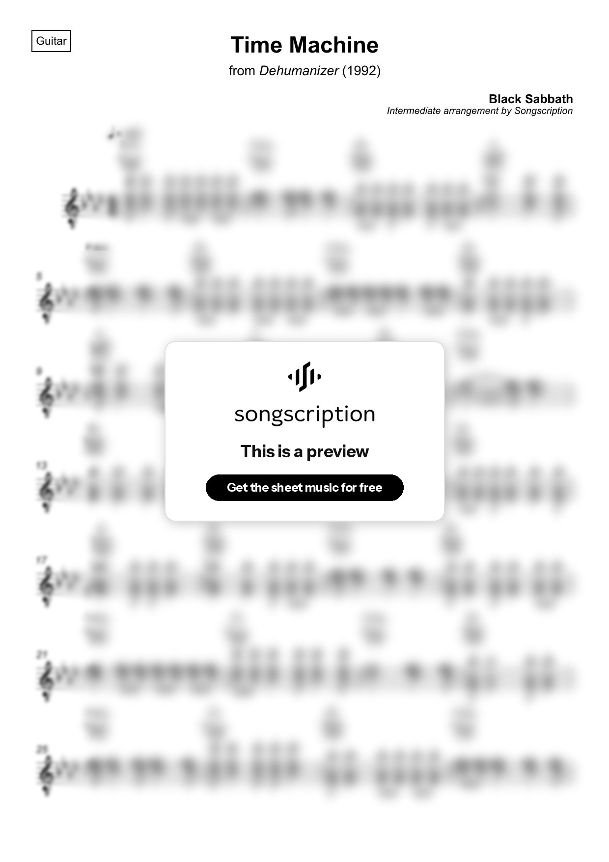 Intermediate Acoustic Guitar Sheet Music for "Time Machine" by Black Sabbath