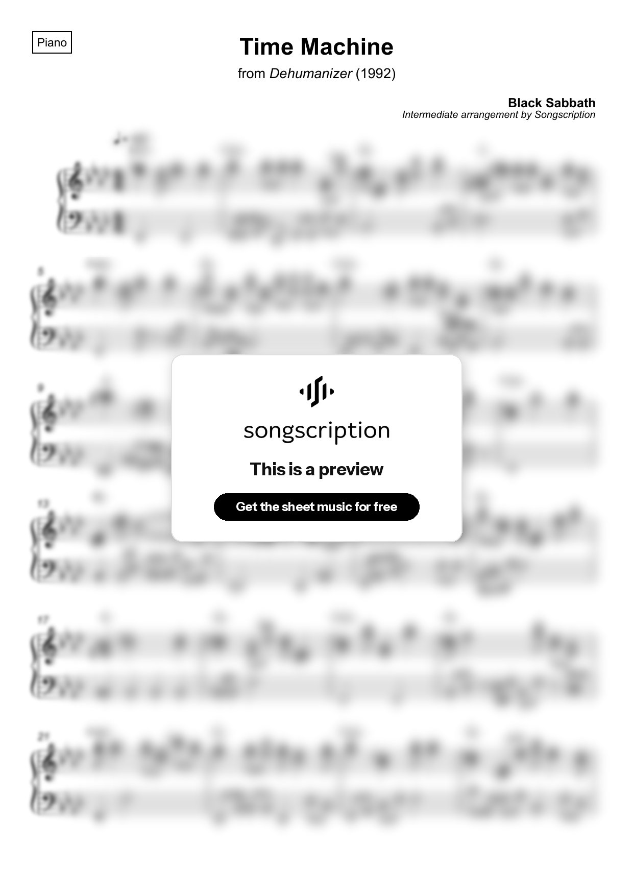 Intermediate Piano Sheet Music for "Time Machine" by Black Sabbath
