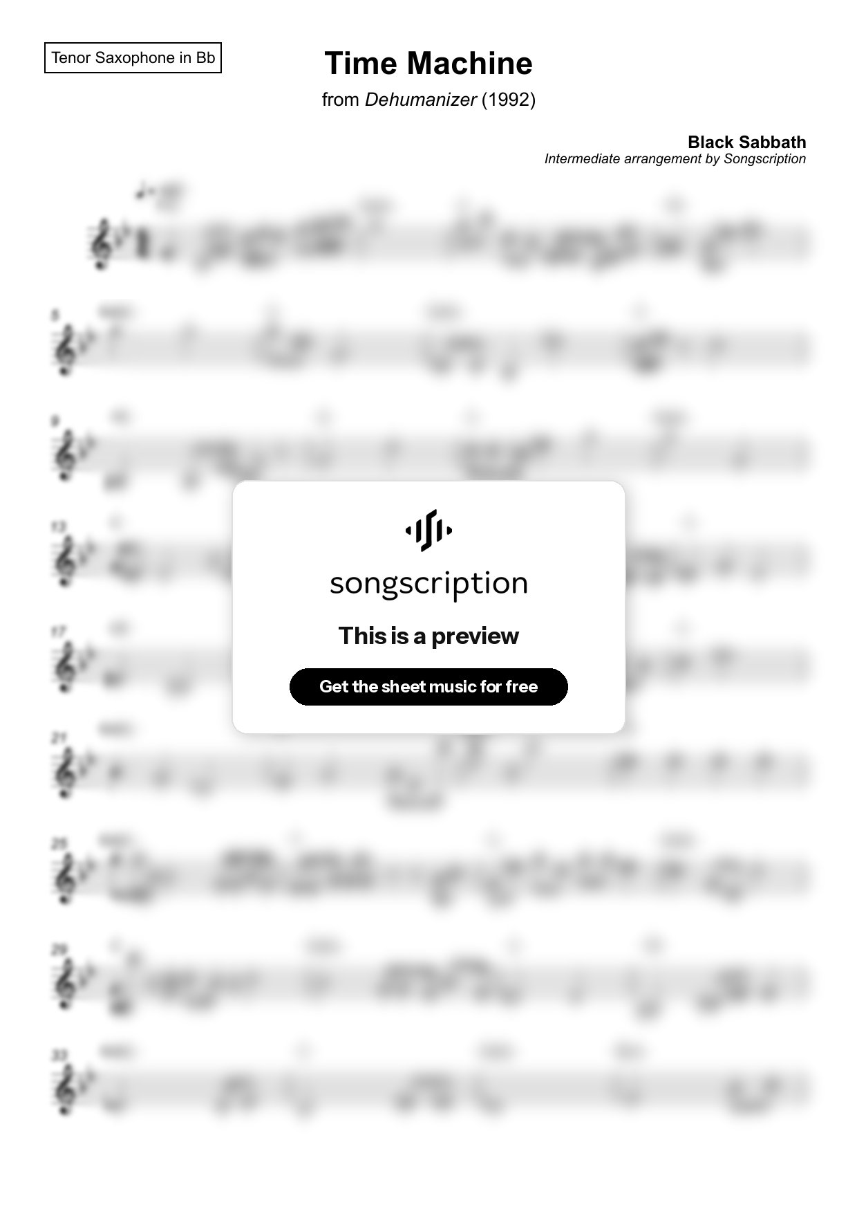 Intermediate Tenor Sax Sheet Music for "Time Machine" by Black Sabbath