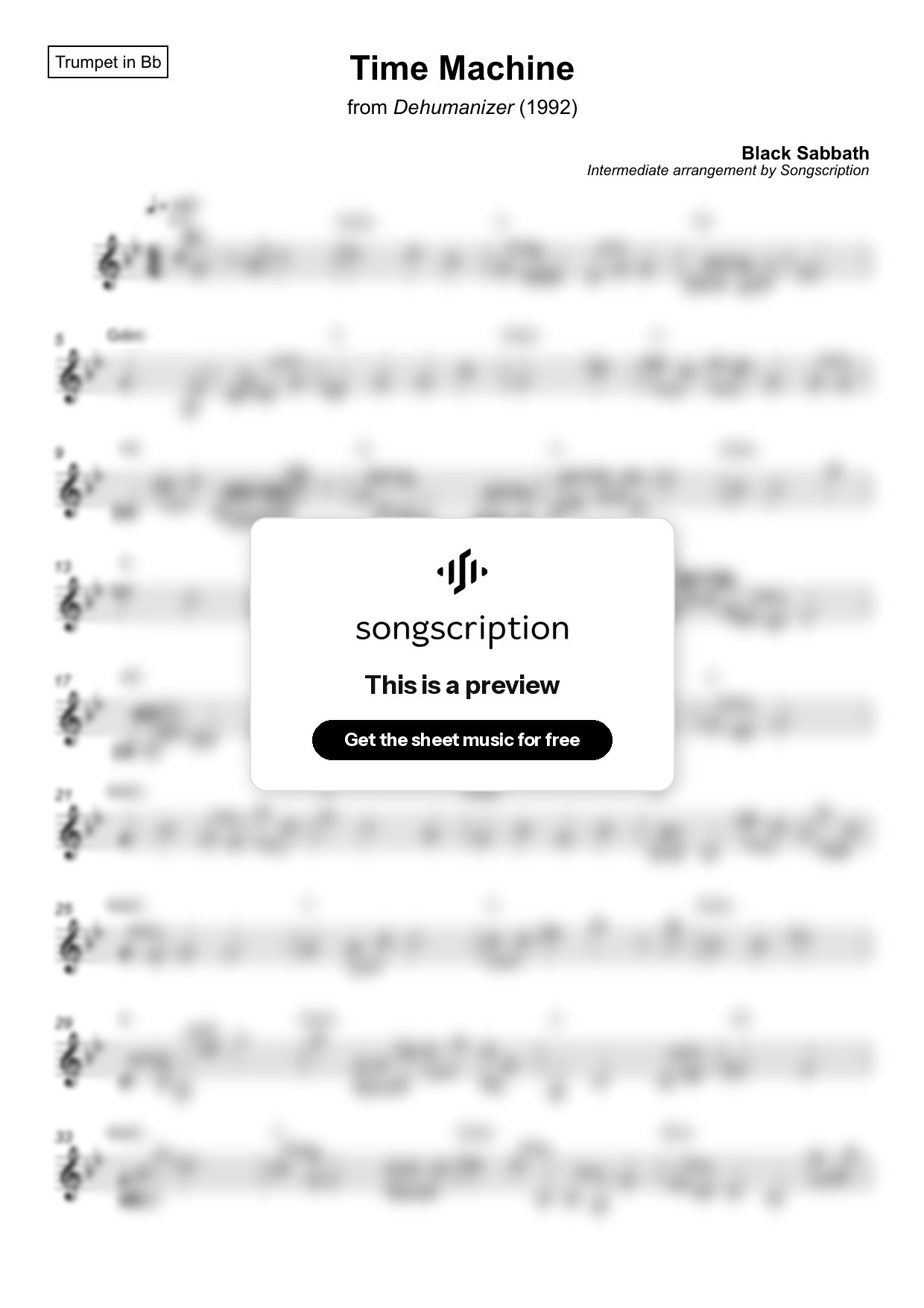 Intermediate Trumpet Sheet Music for "Time Machine" by Black Sabbath