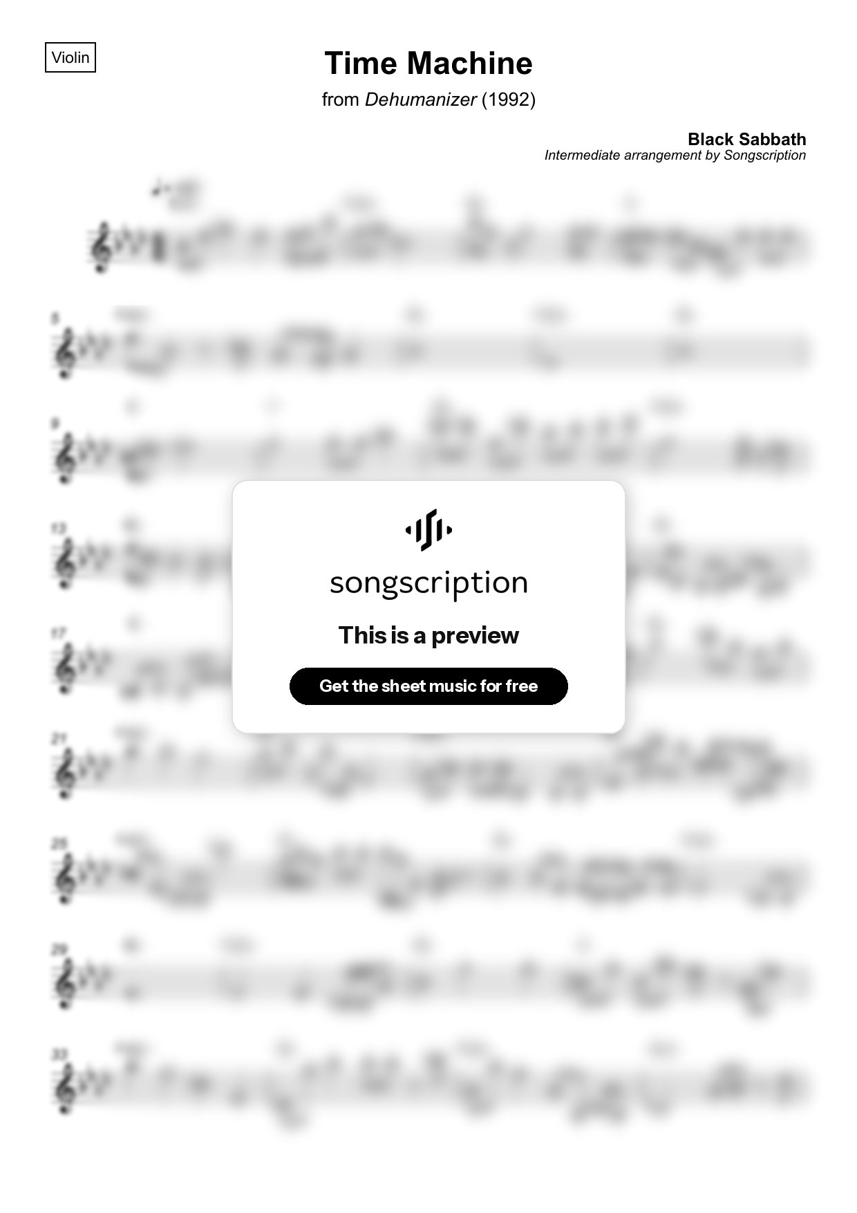 Intermediate Violin Sheet Music for "Time Machine" by Black Sabbath