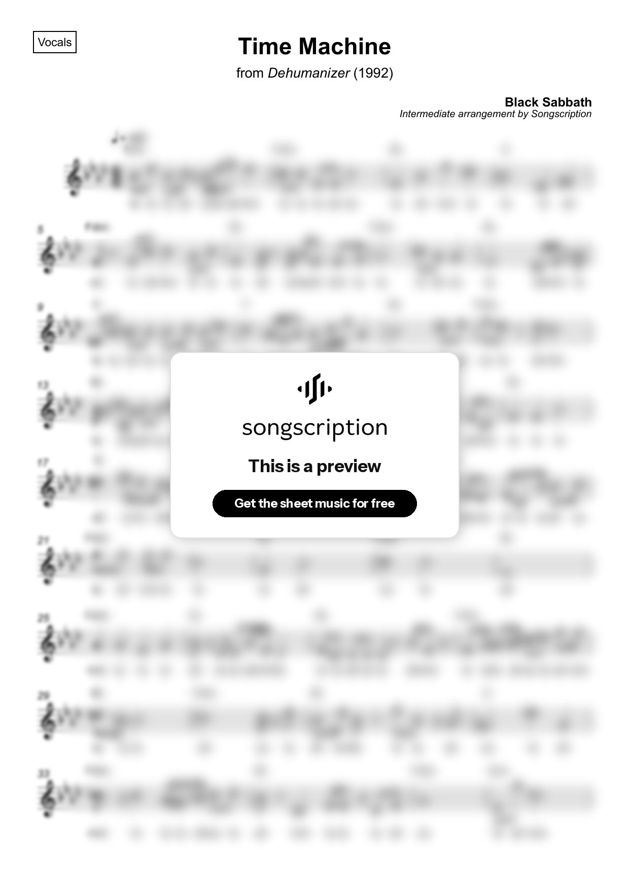 Intermediate Vocals Sheet Music for "Time Machine" by Black Sabbath