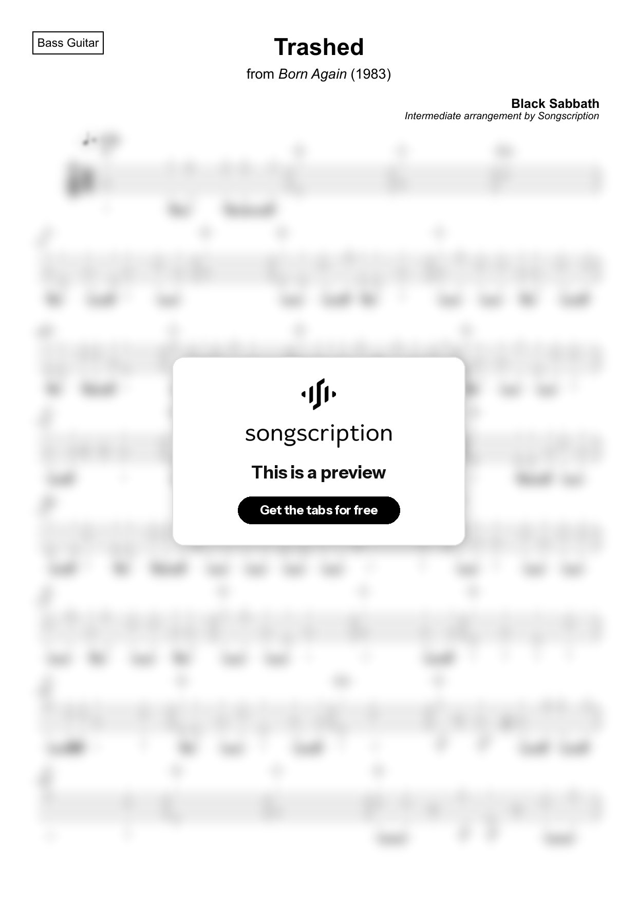 Intermediate Bass Guitar Tabs for "Trashed" by Black Sabbath