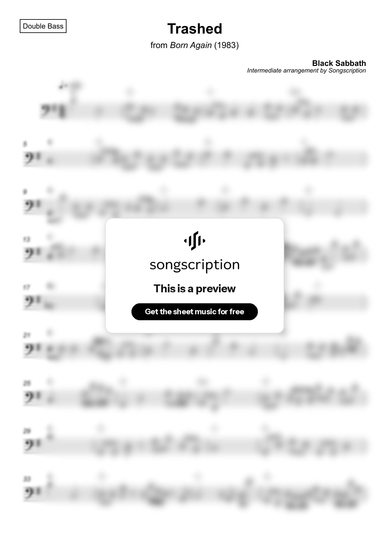 Intermediate Double Bass Sheet Music for "Trashed" by Black Sabbath