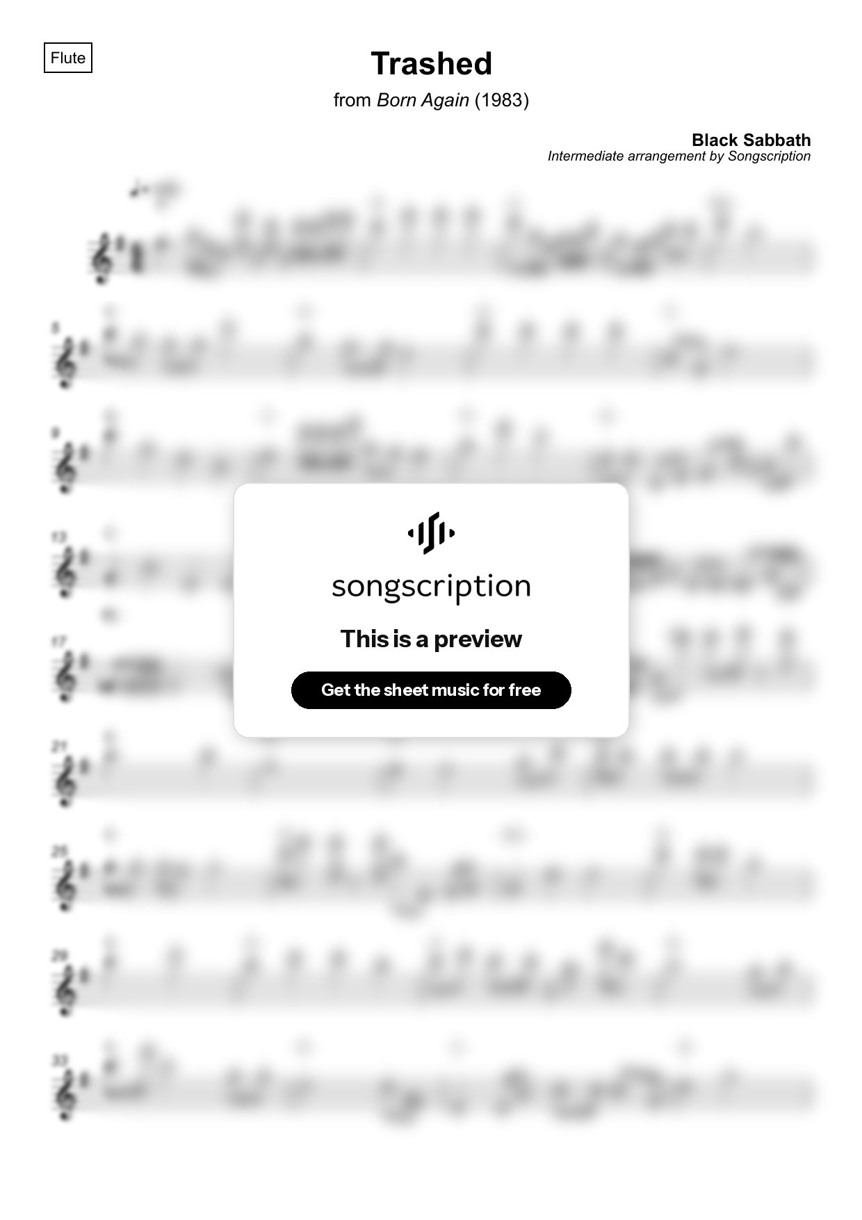 Intermediate Flute Sheet Music for "Trashed" by Black Sabbath