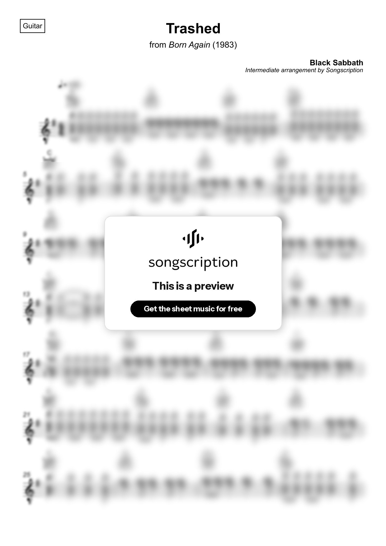 Intermediate Acoustic Guitar Sheet Music for "Trashed" by Black Sabbath