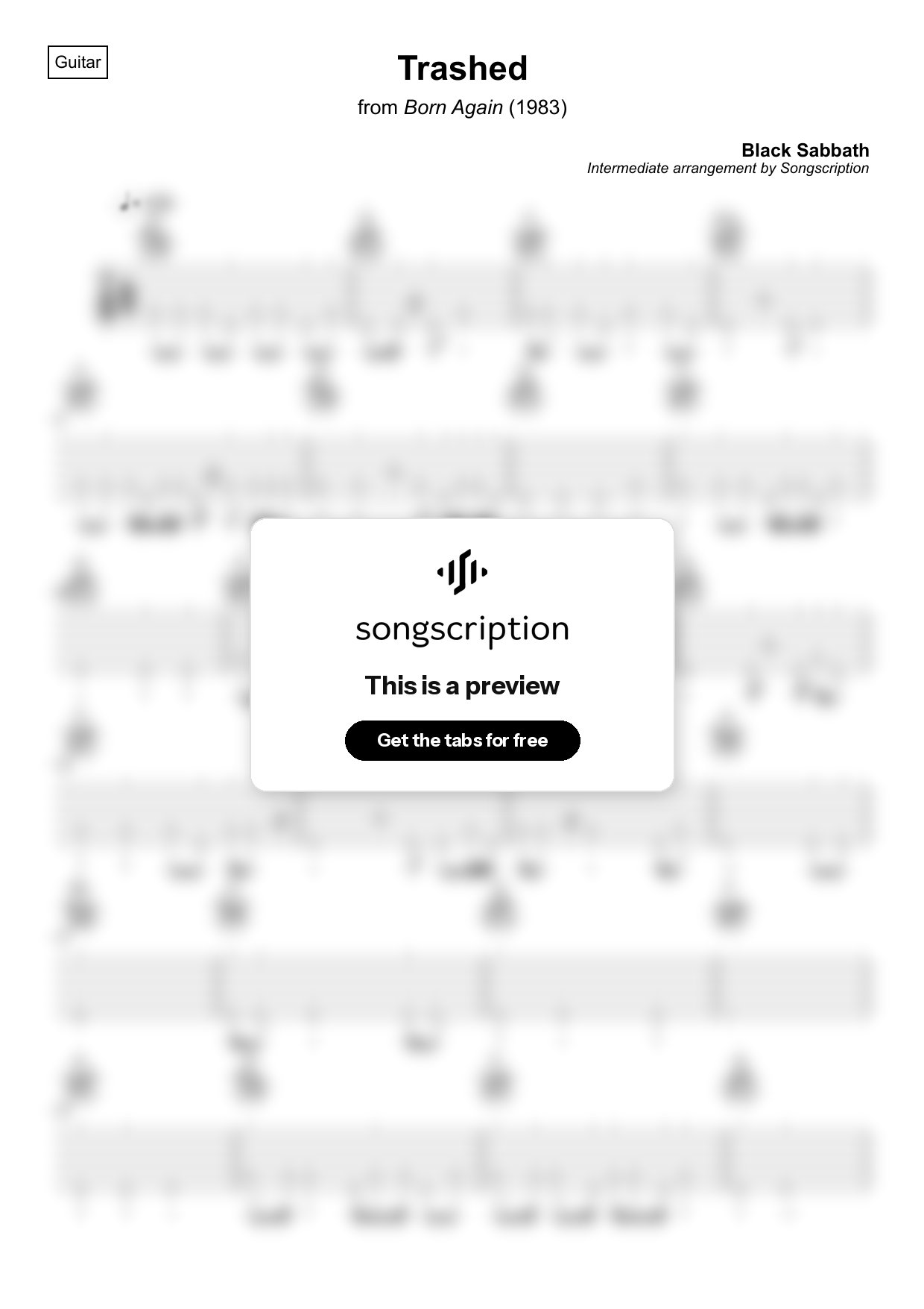 Intermediate Acoustic Guitar Tabs for "Trashed" by Black Sabbath