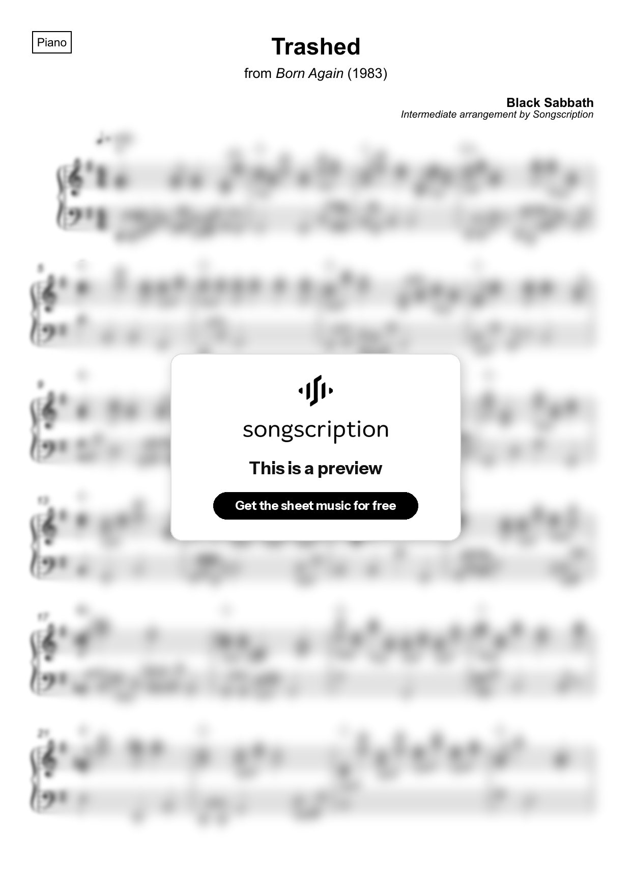 Intermediate Piano Sheet Music for "Trashed" by Black Sabbath