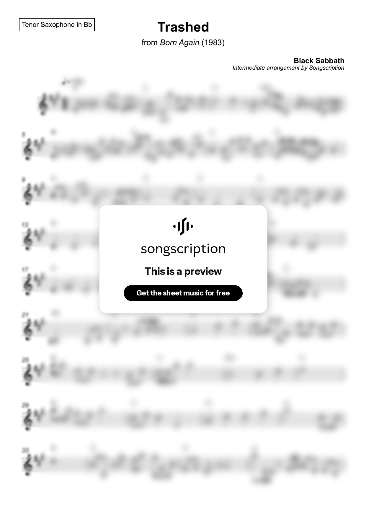Intermediate Tenor Sax Sheet Music for "Trashed" by Black Sabbath