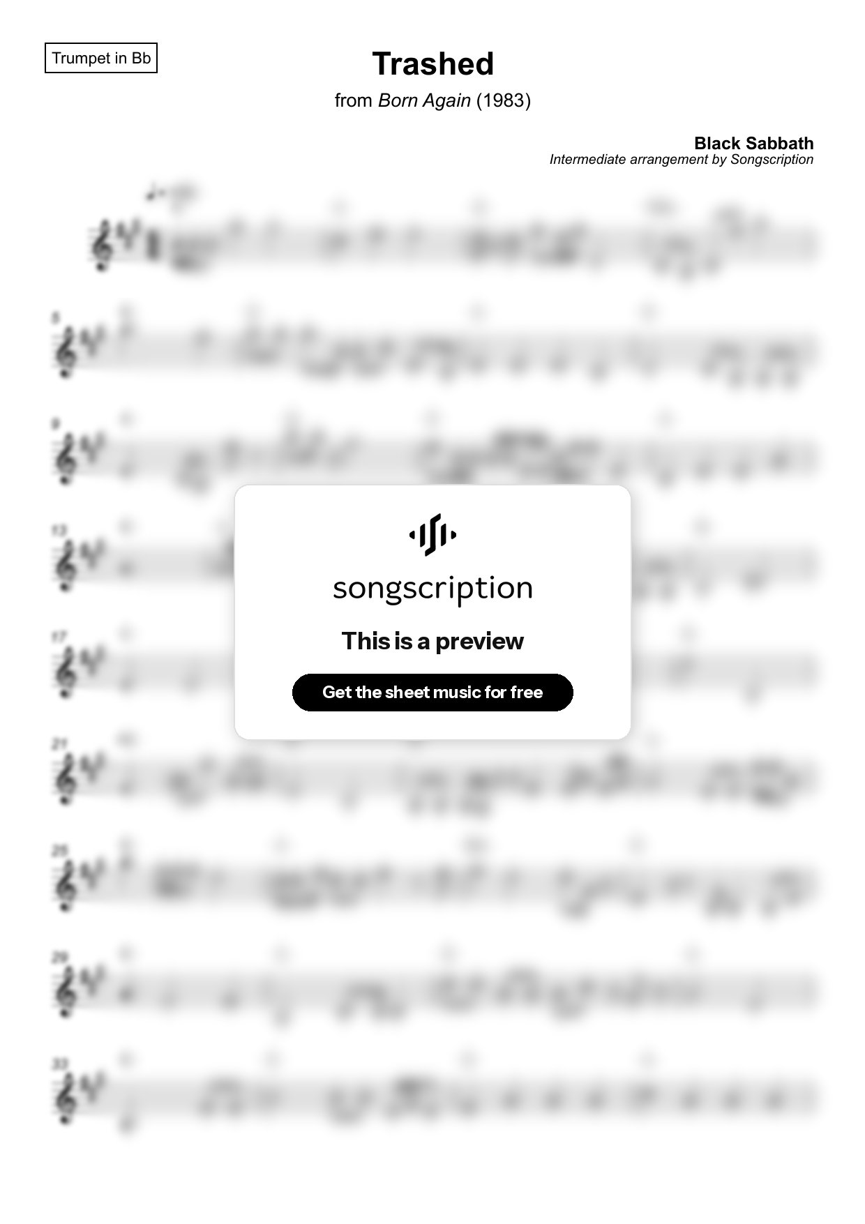 Intermediate Trumpet Sheet Music for "Trashed" by Black Sabbath