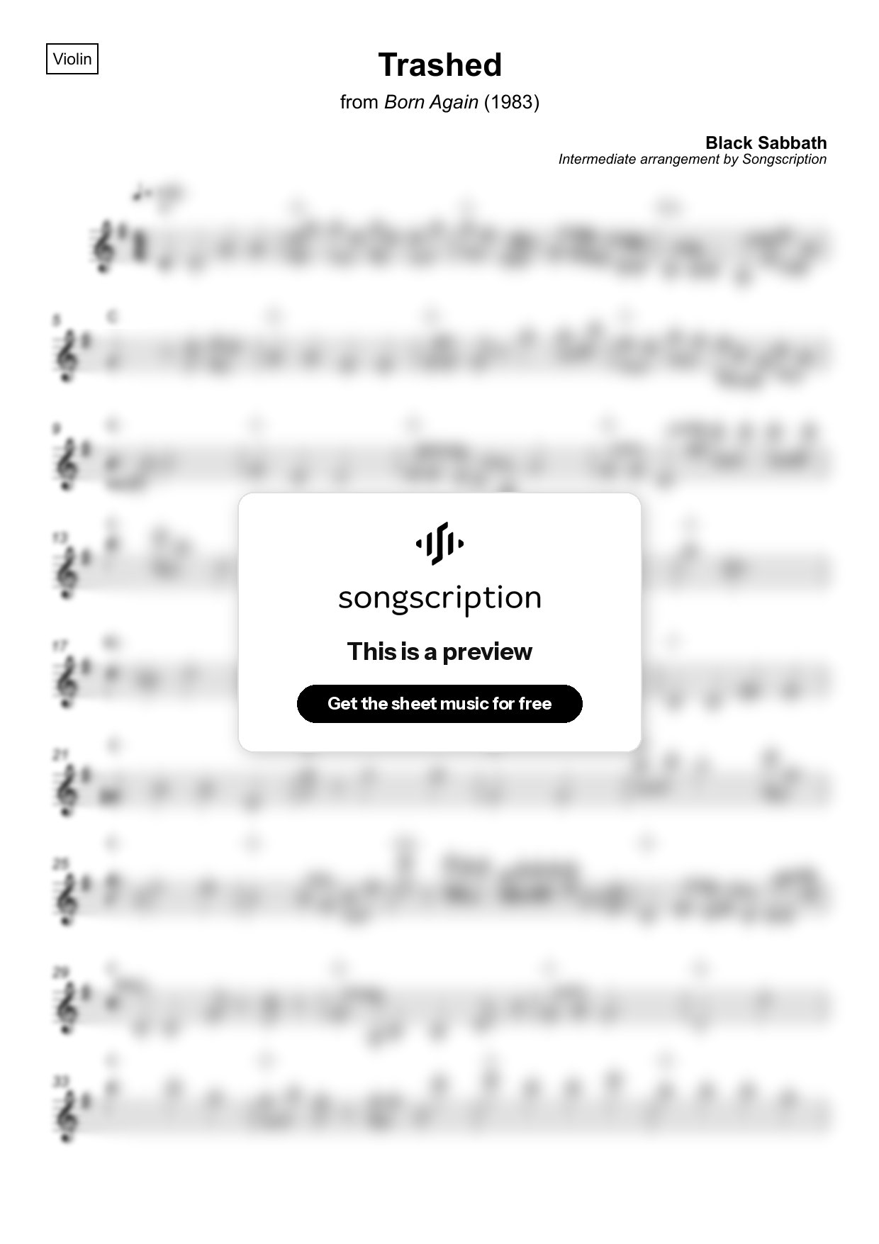 Intermediate Violin Sheet Music for "Trashed" by Black Sabbath