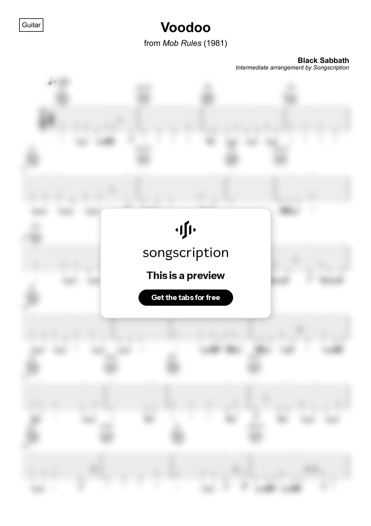 Intermediate Acoustic Guitar Tabs for "Voodoo" by Black Sabbath