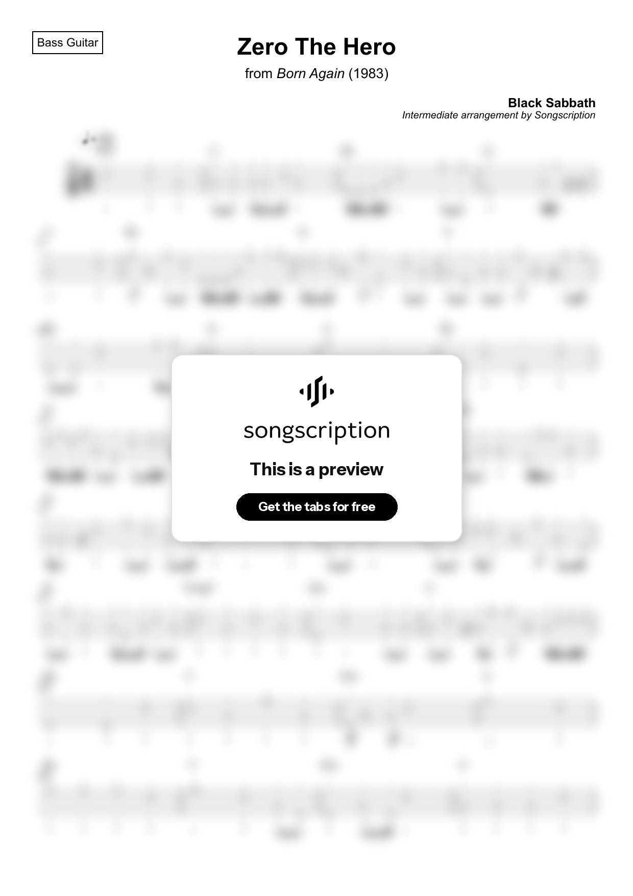 Intermediate Bass Guitar Tabs for "Zero The Hero" by Black Sabbath