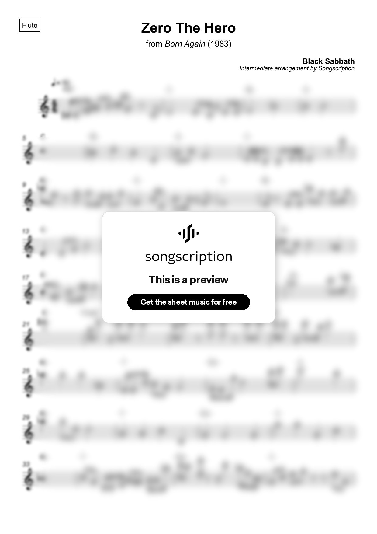 Intermediate Flute Sheet Music for "Zero The Hero" by Black Sabbath