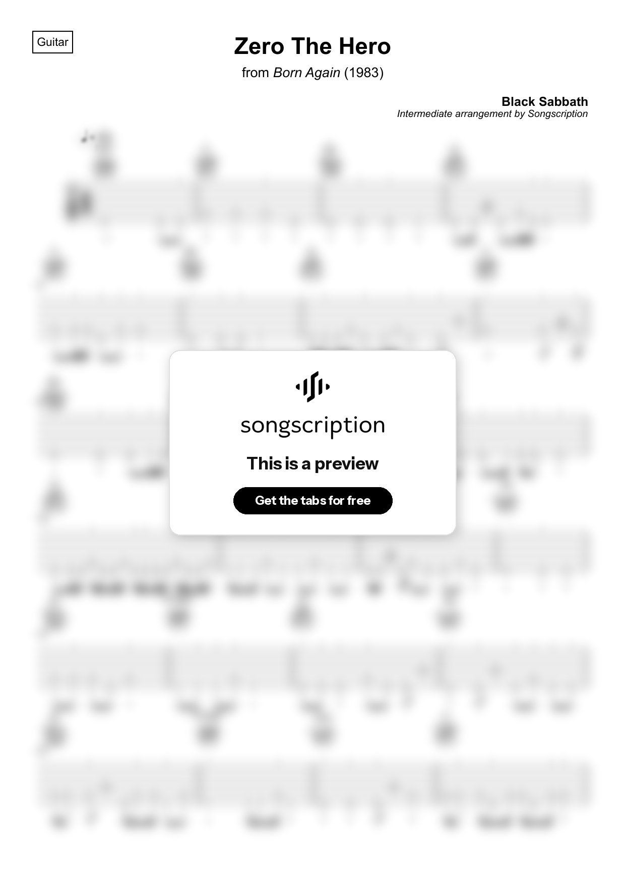 Intermediate Acoustic Guitar Tabs for "Zero The Hero" by Black Sabbath