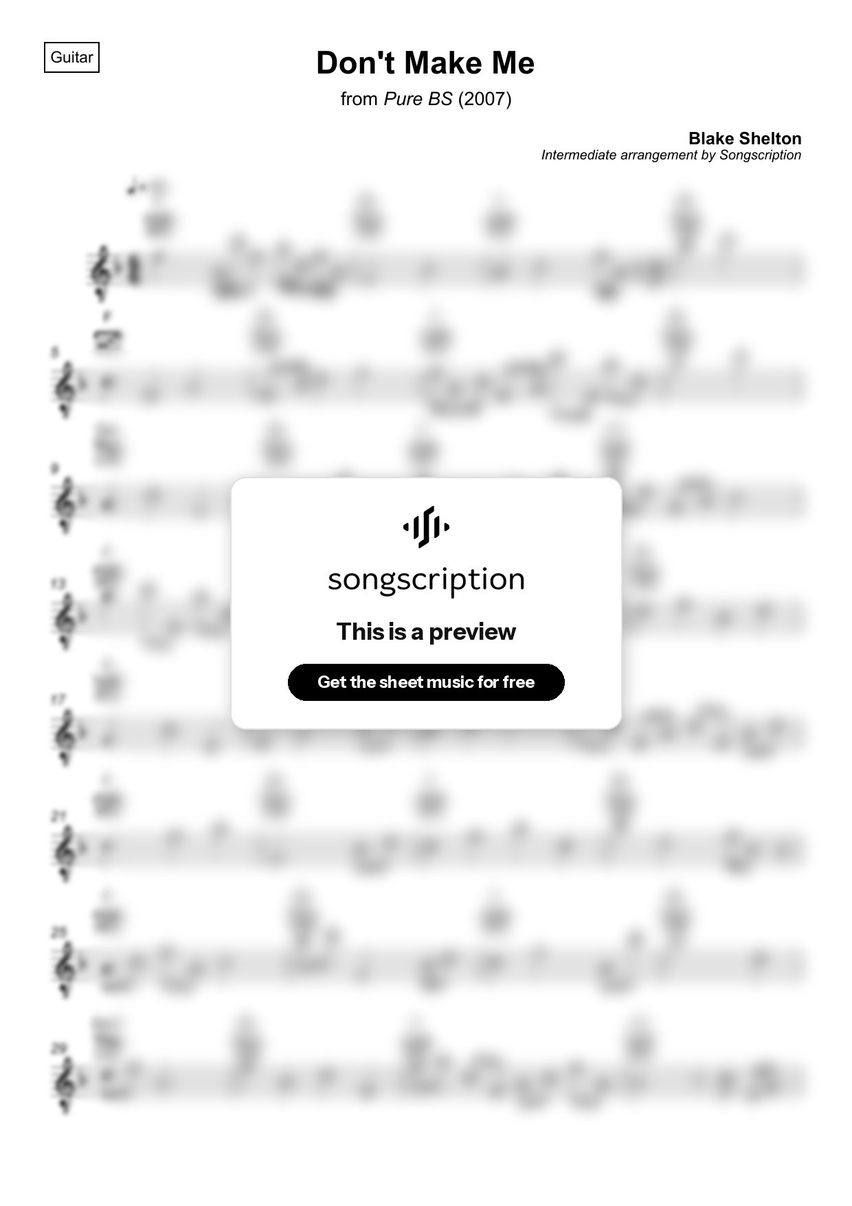 Intermediate Acoustic Guitar Sheet Music for "Don't Make Me" by Blake Shelton