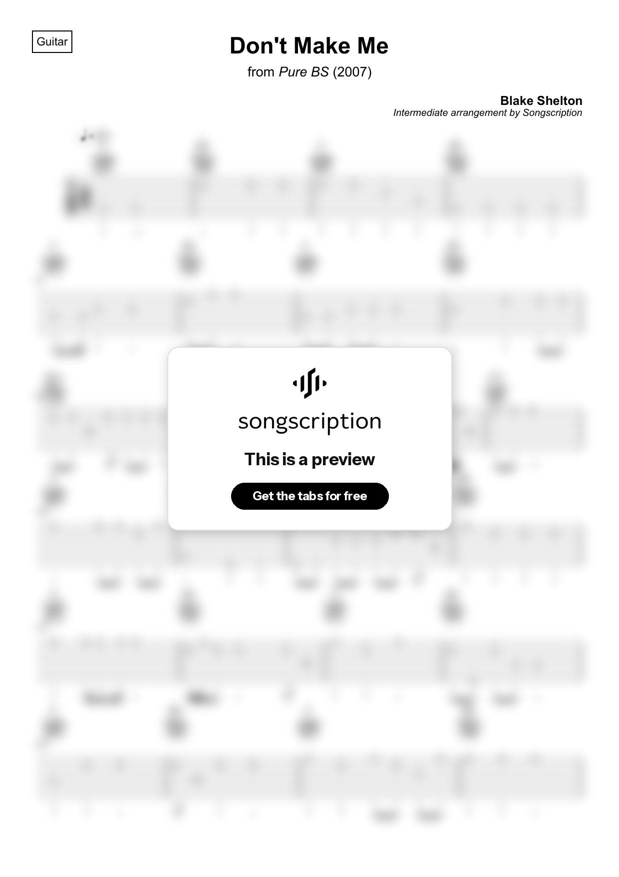 Intermediate Acoustic Guitar Tabs for "Don't Make Me" by Blake Shelton