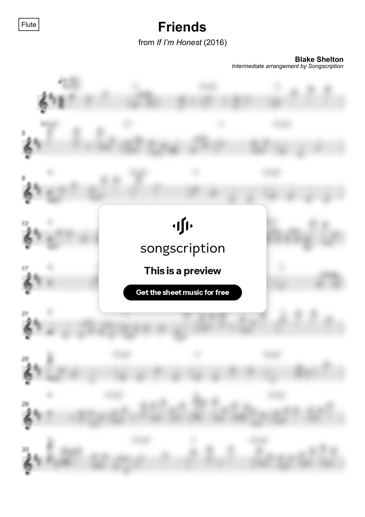 Intermediate Flute Sheet Music for "Friends" by Blake Shelton