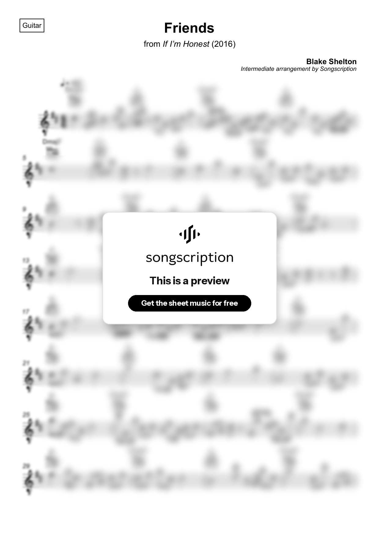 Intermediate Acoustic Guitar Sheet Music for "Friends" by Blake Shelton