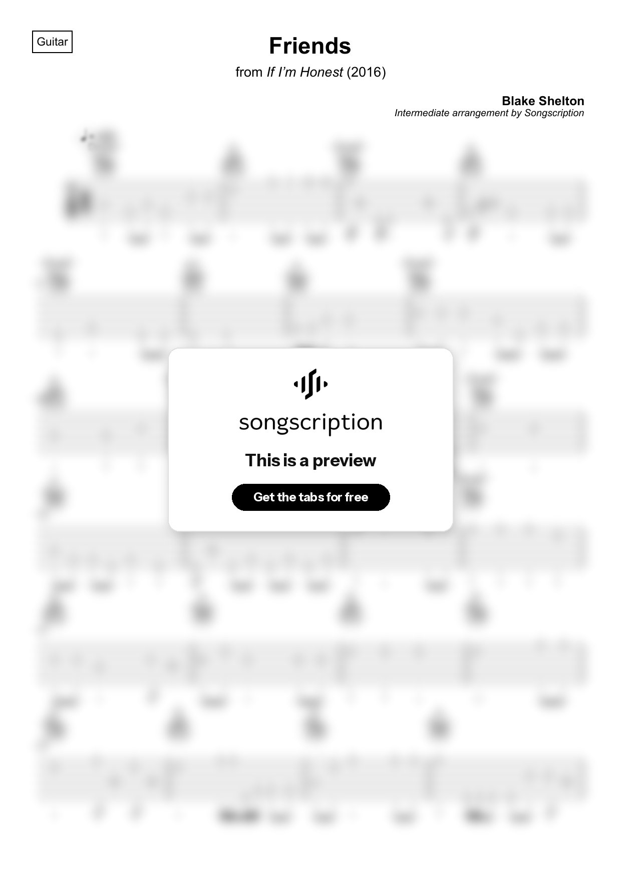 Intermediate Acoustic Guitar Tabs for "Friends" by Blake Shelton