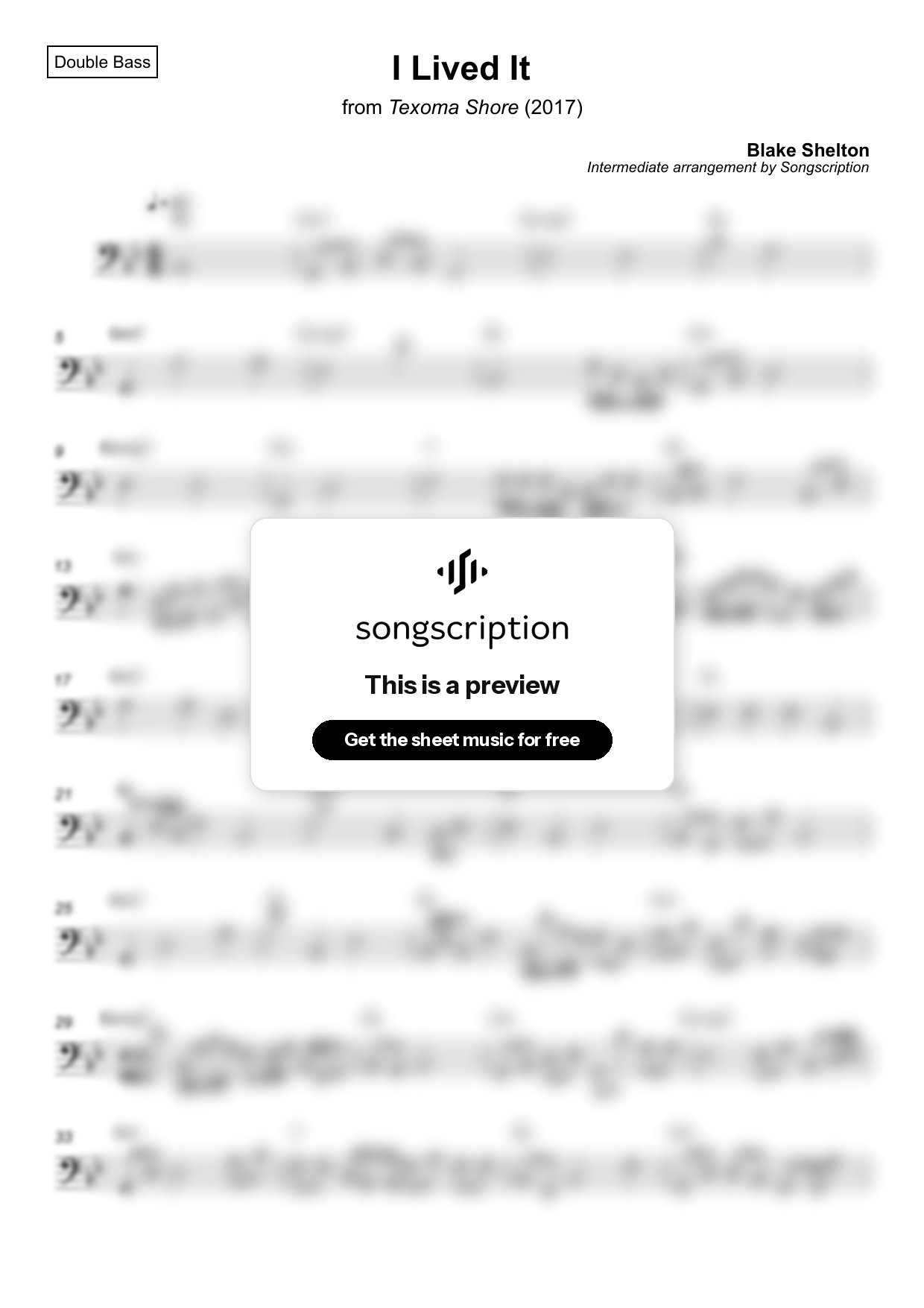 Intermediate Double Bass Sheet Music for "I Lived It" by Blake Shelton