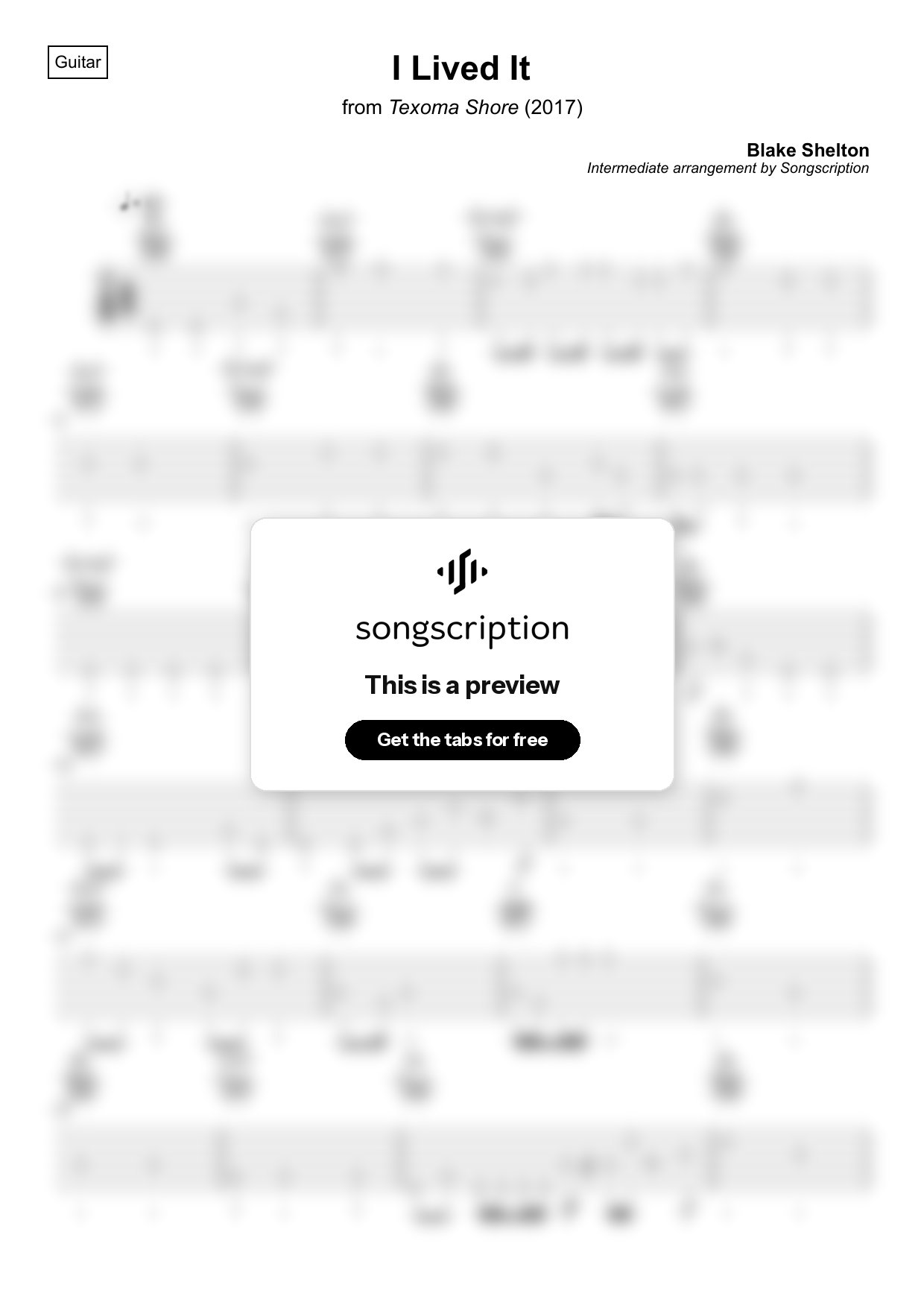 Intermediate Acoustic Guitar Tabs for "I Lived It" by Blake Shelton