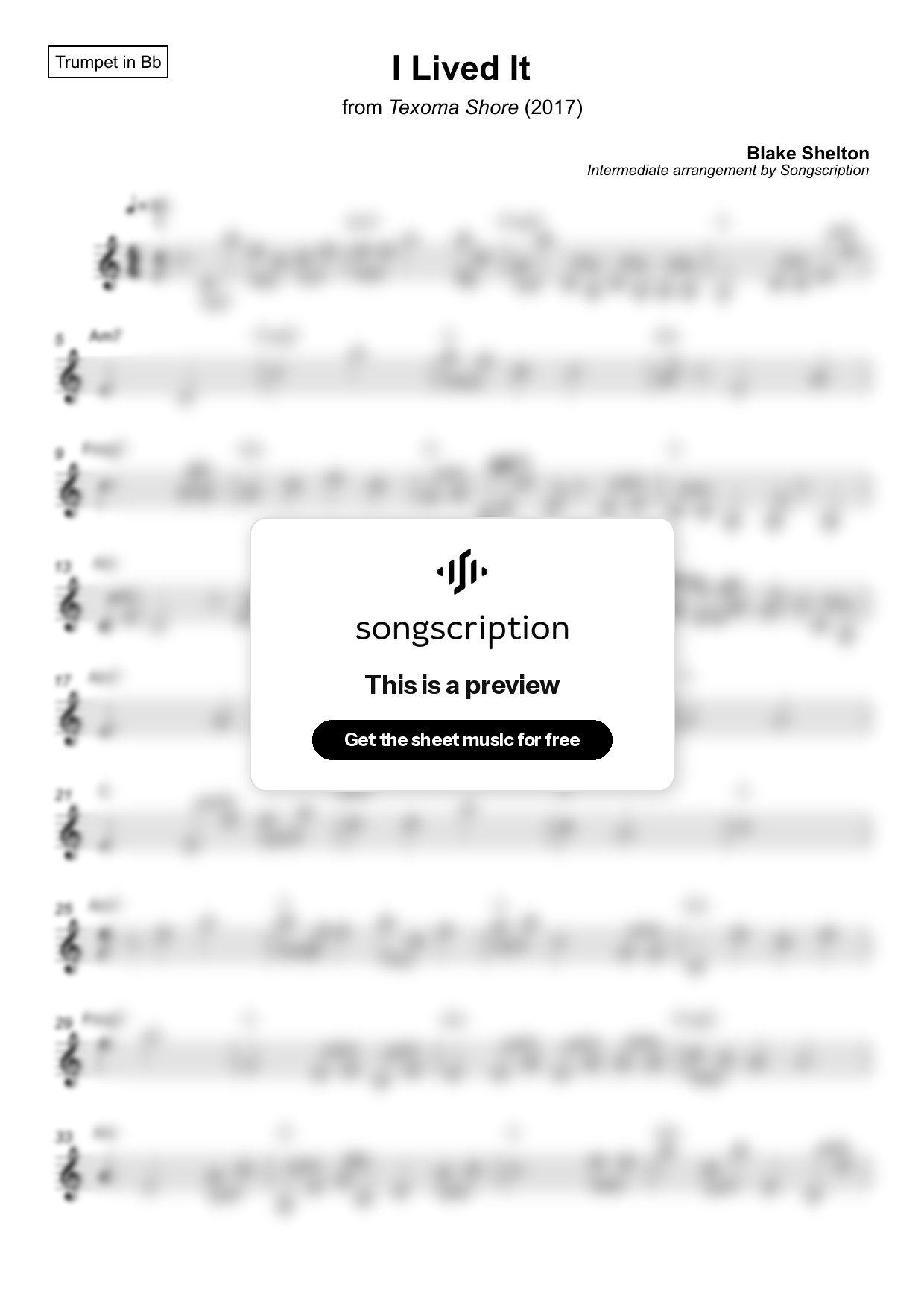 Intermediate Trumpet Sheet Music for "I Lived It" by Blake Shelton
