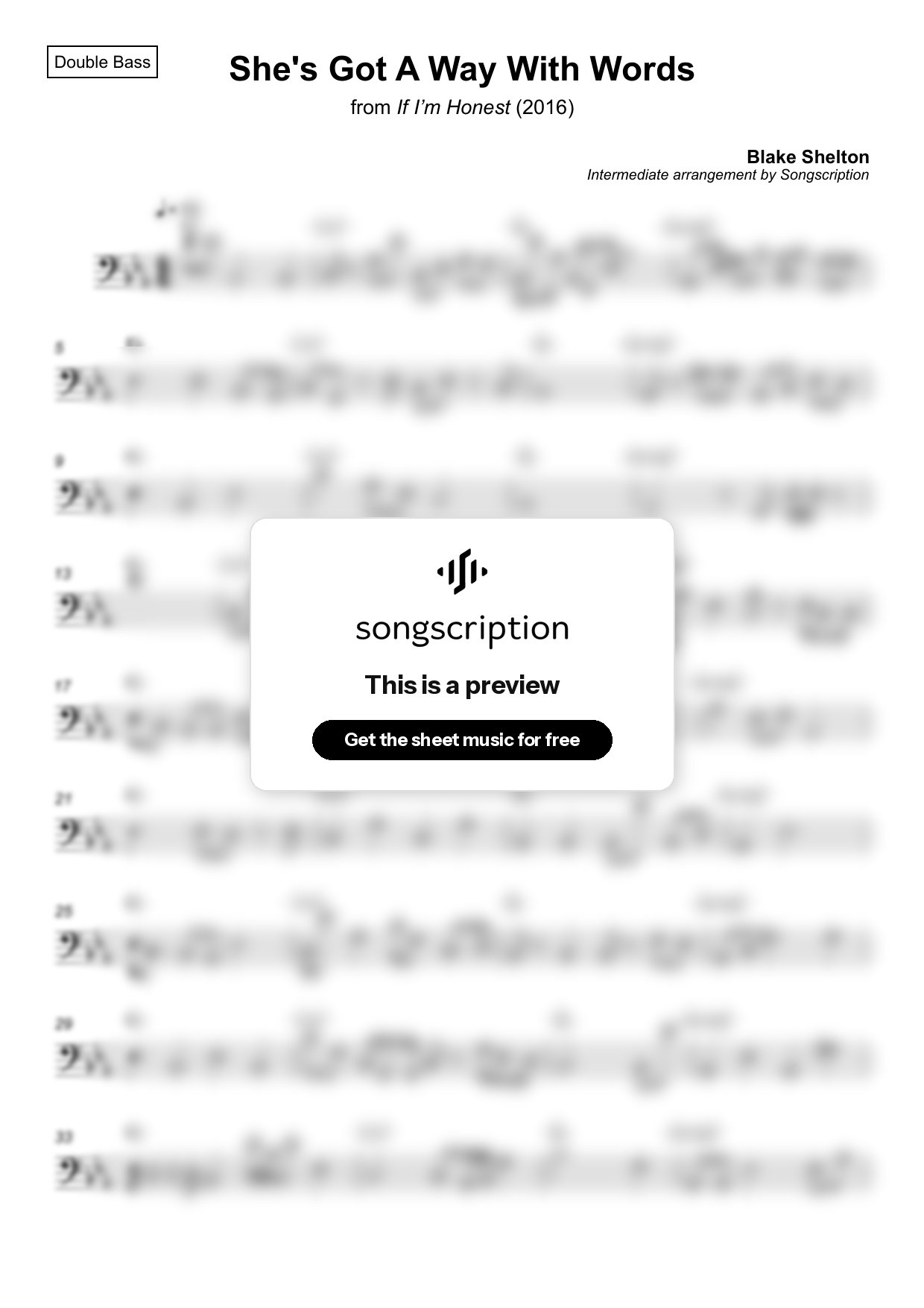 Intermediate Double Bass Sheet Music for "She's Got A Way With Words" by Blake Shelton