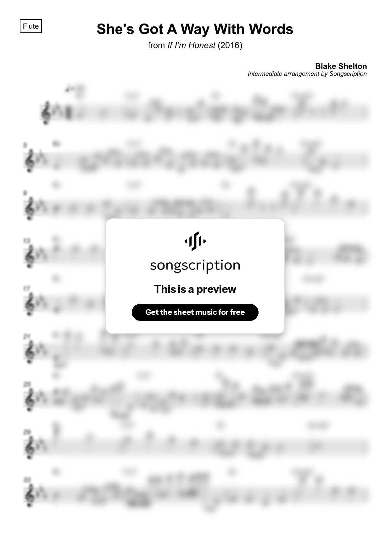 Intermediate Flute Sheet Music for "She's Got A Way With Words" by Blake Shelton