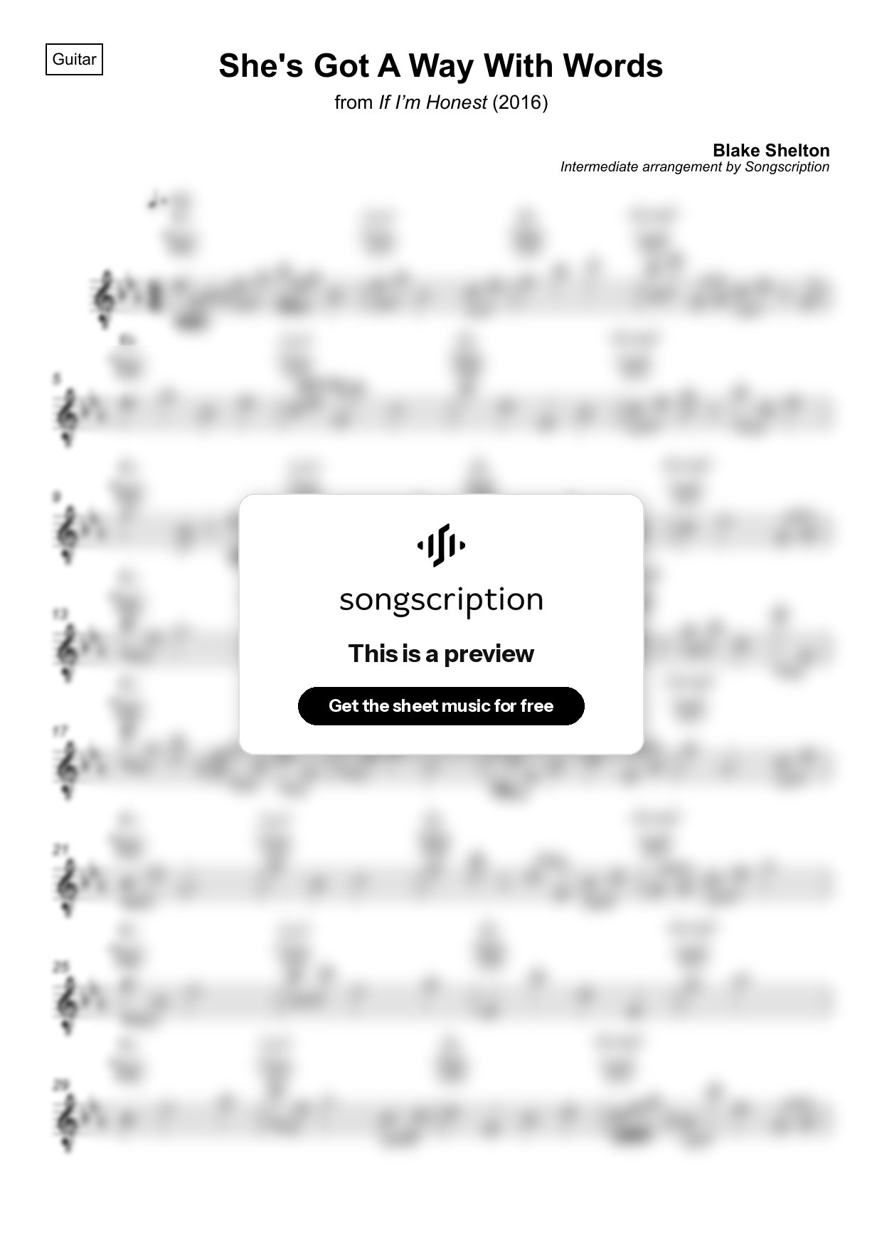 Intermediate Acoustic Guitar Sheet Music for "She's Got A Way With Words" by Blake Shelton