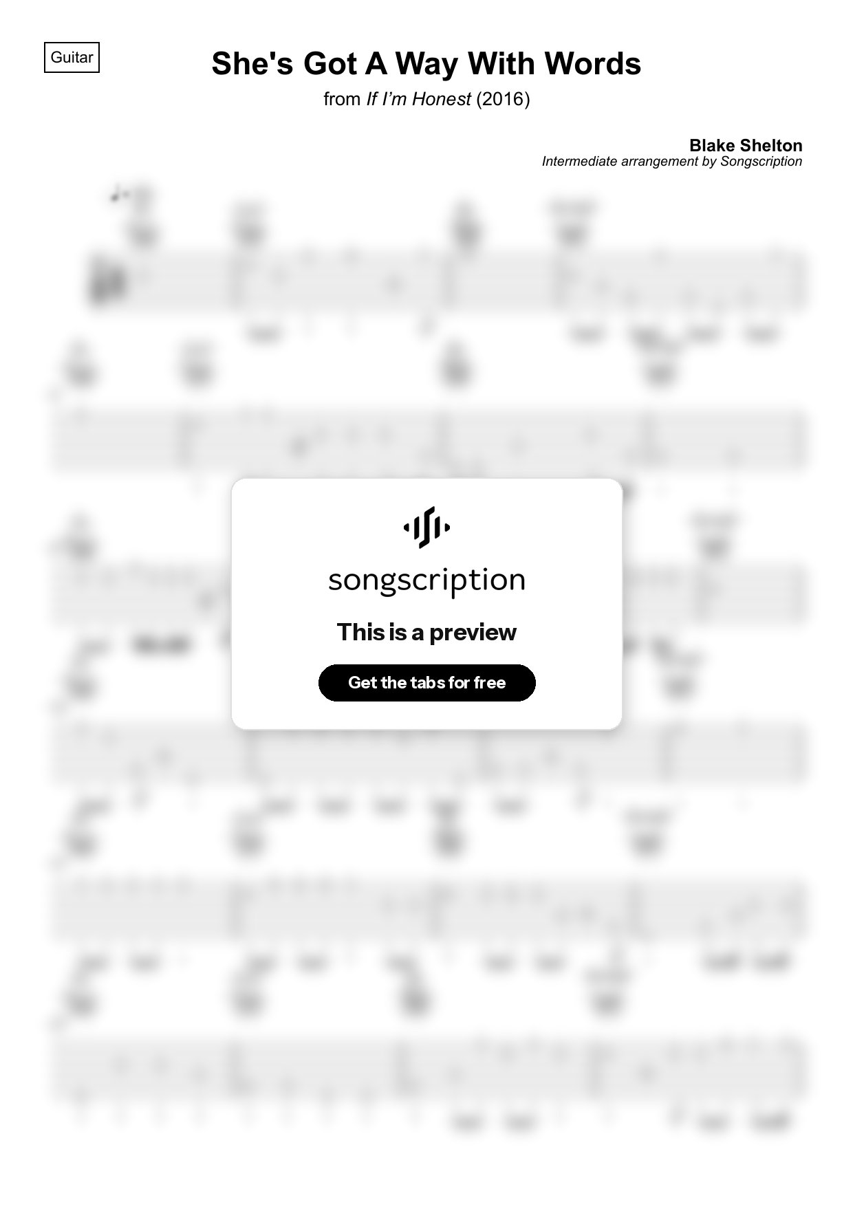 Intermediate Acoustic Guitar Tabs for "She's Got A Way With Words" by Blake Shelton