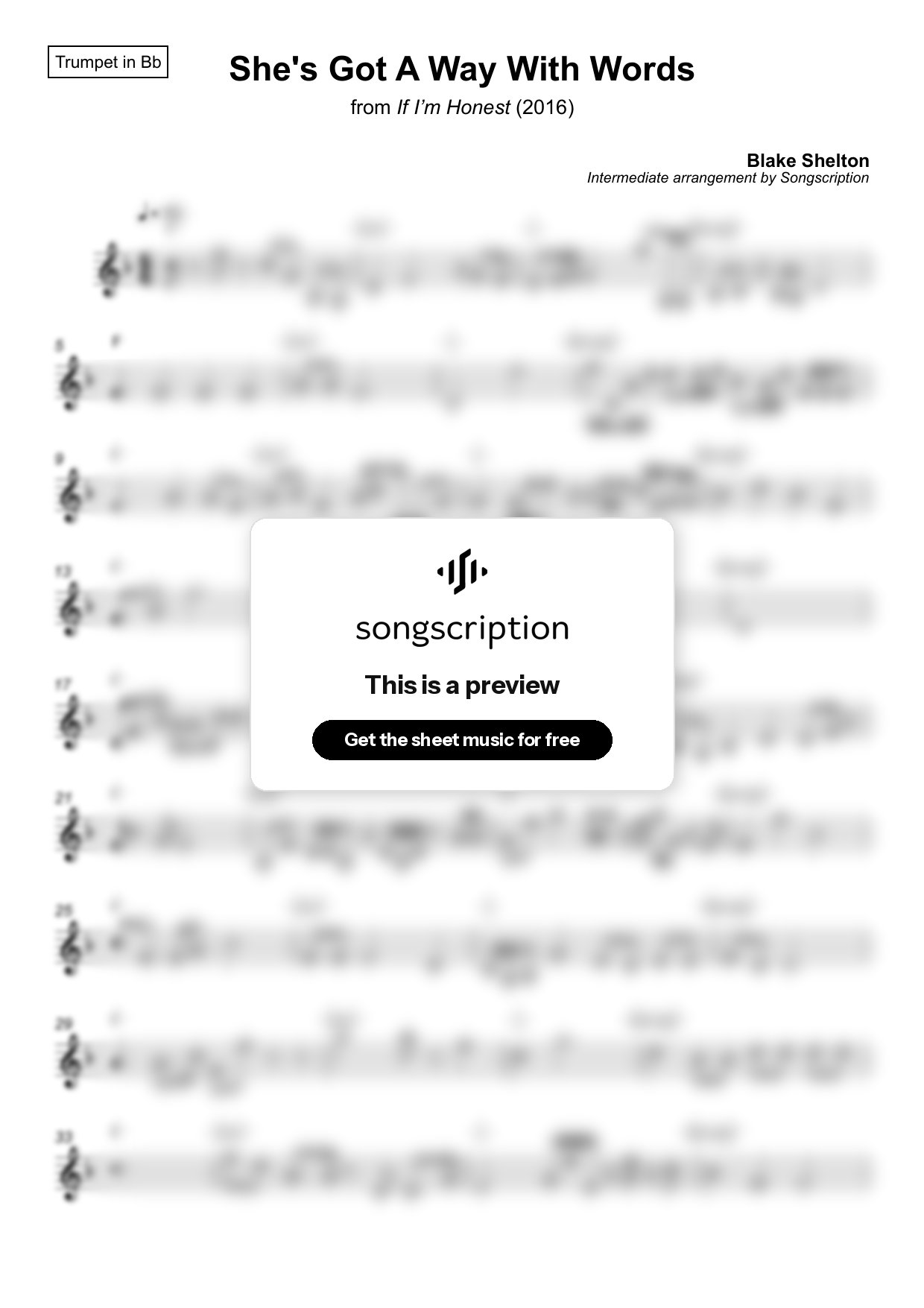 Intermediate Trumpet Sheet Music for "She's Got A Way With Words" by Blake Shelton