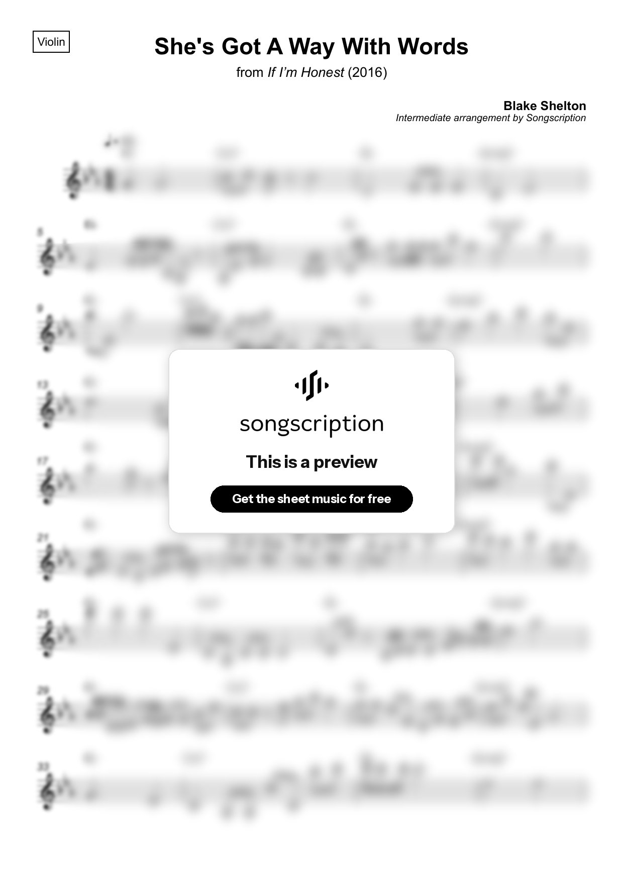 Intermediate Violin Sheet Music for "She's Got A Way With Words" by Blake Shelton
