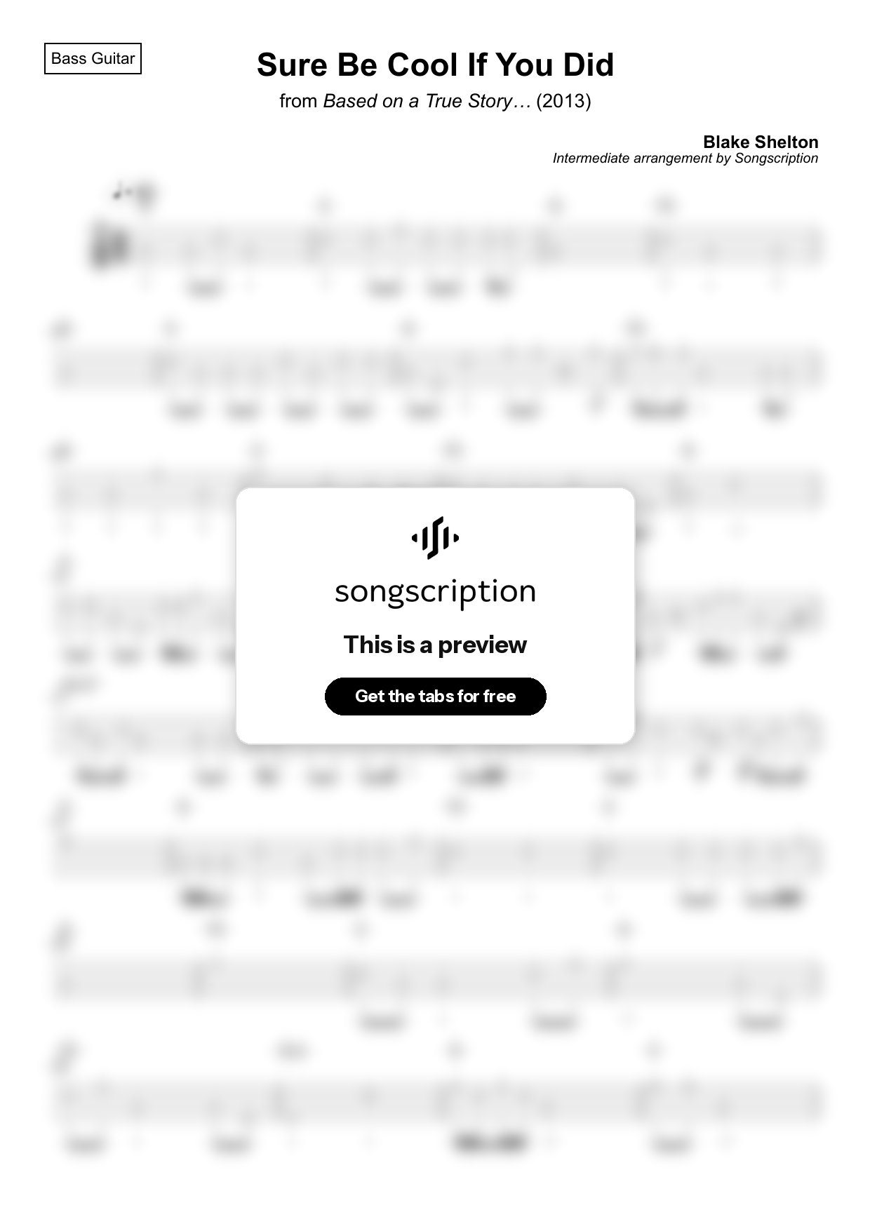Intermediate Bass Guitar Tabs for "Sure Be Cool If You Did" by Blake Shelton