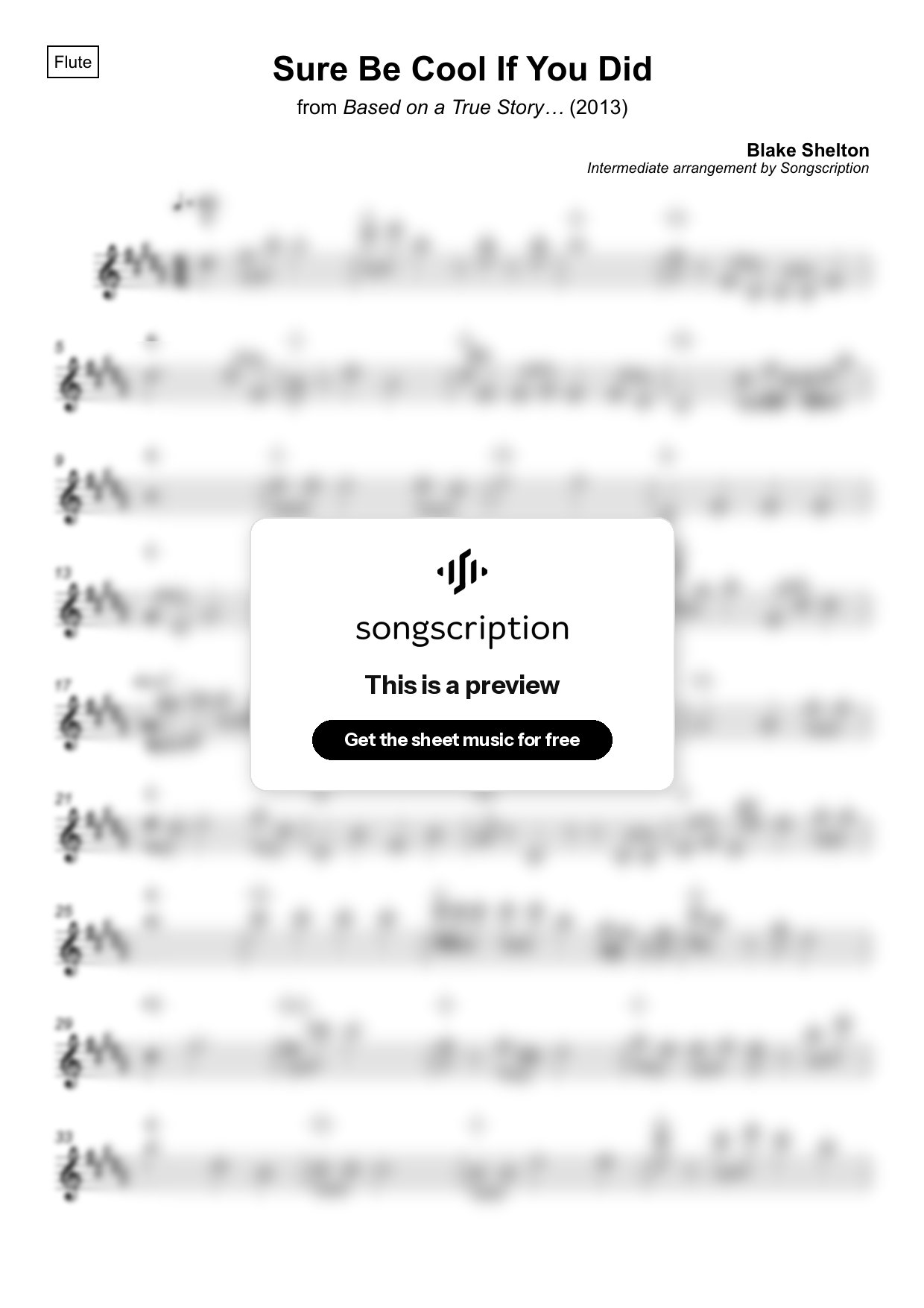 Intermediate Flute Sheet Music for "Sure Be Cool If You Did" by Blake Shelton