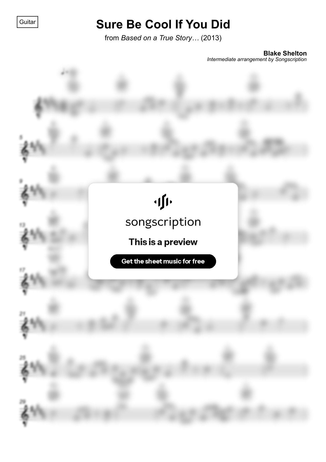Intermediate Acoustic Guitar Sheet Music for "Sure Be Cool If You Did" by Blake Shelton
