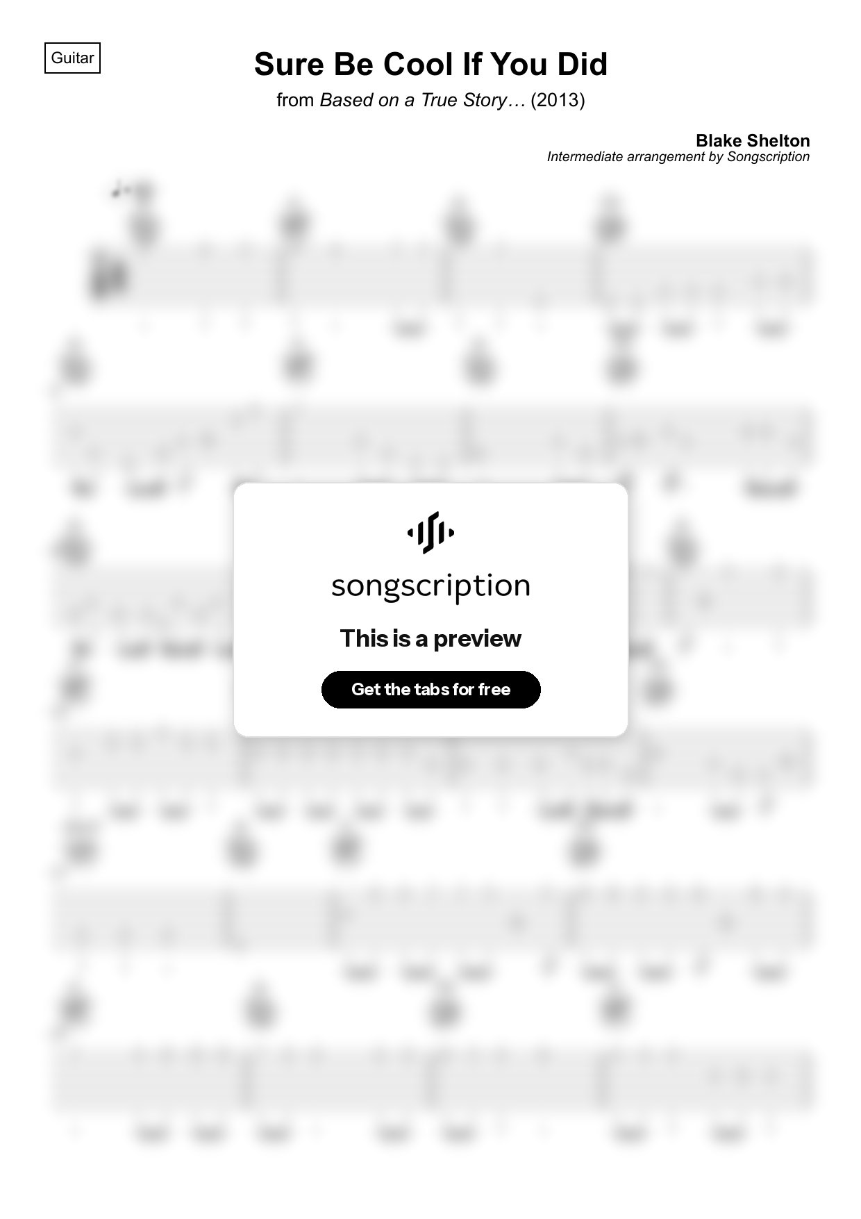 Intermediate Acoustic Guitar Tabs for "Sure Be Cool If You Did" by Blake Shelton
