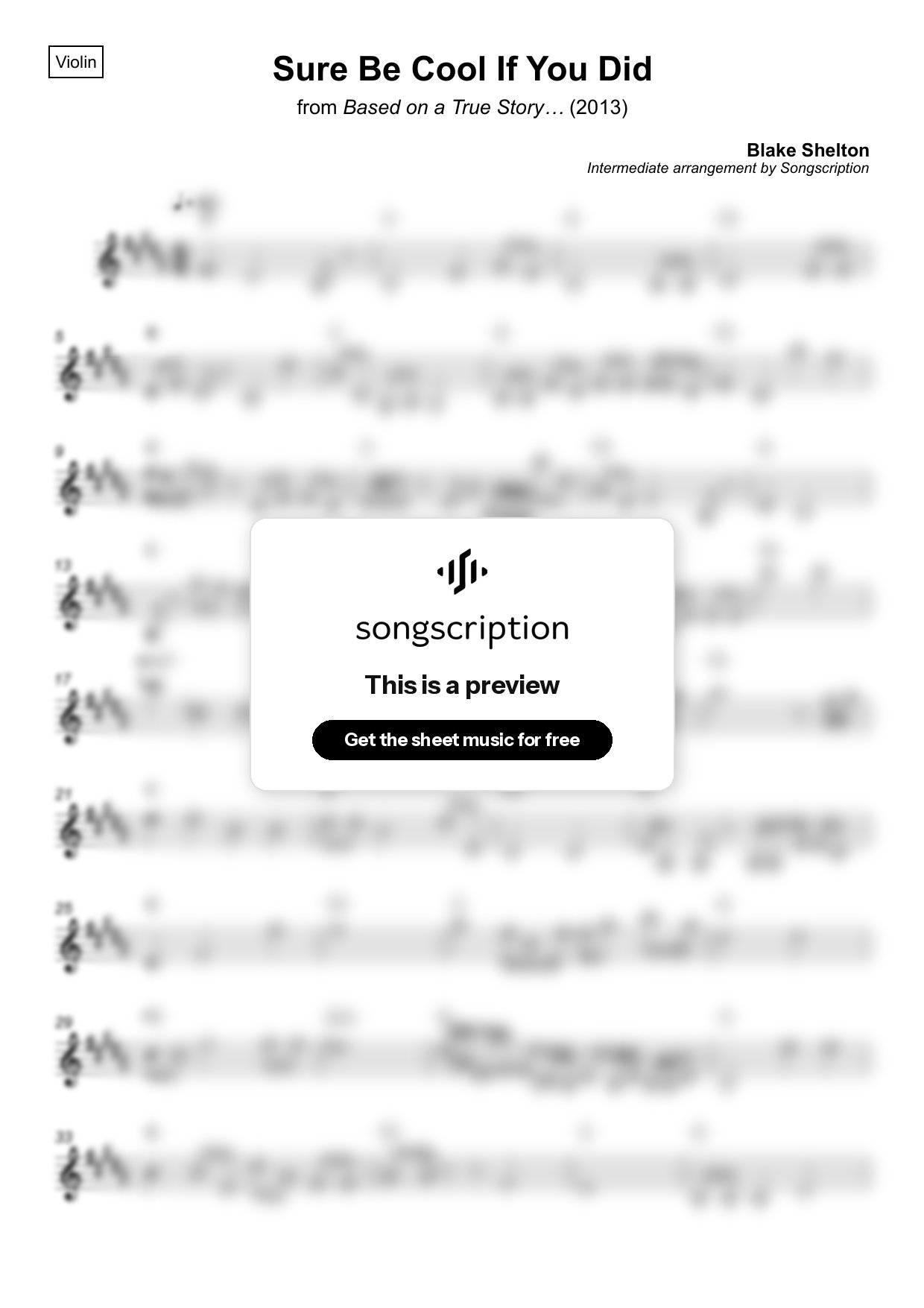 Intermediate Violin Sheet Music for "Sure Be Cool If You Did" by Blake Shelton