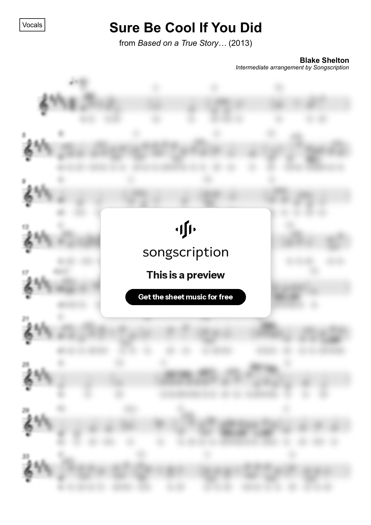 Intermediate Vocals Sheet Music for "Sure Be Cool If You Did" by Blake Shelton